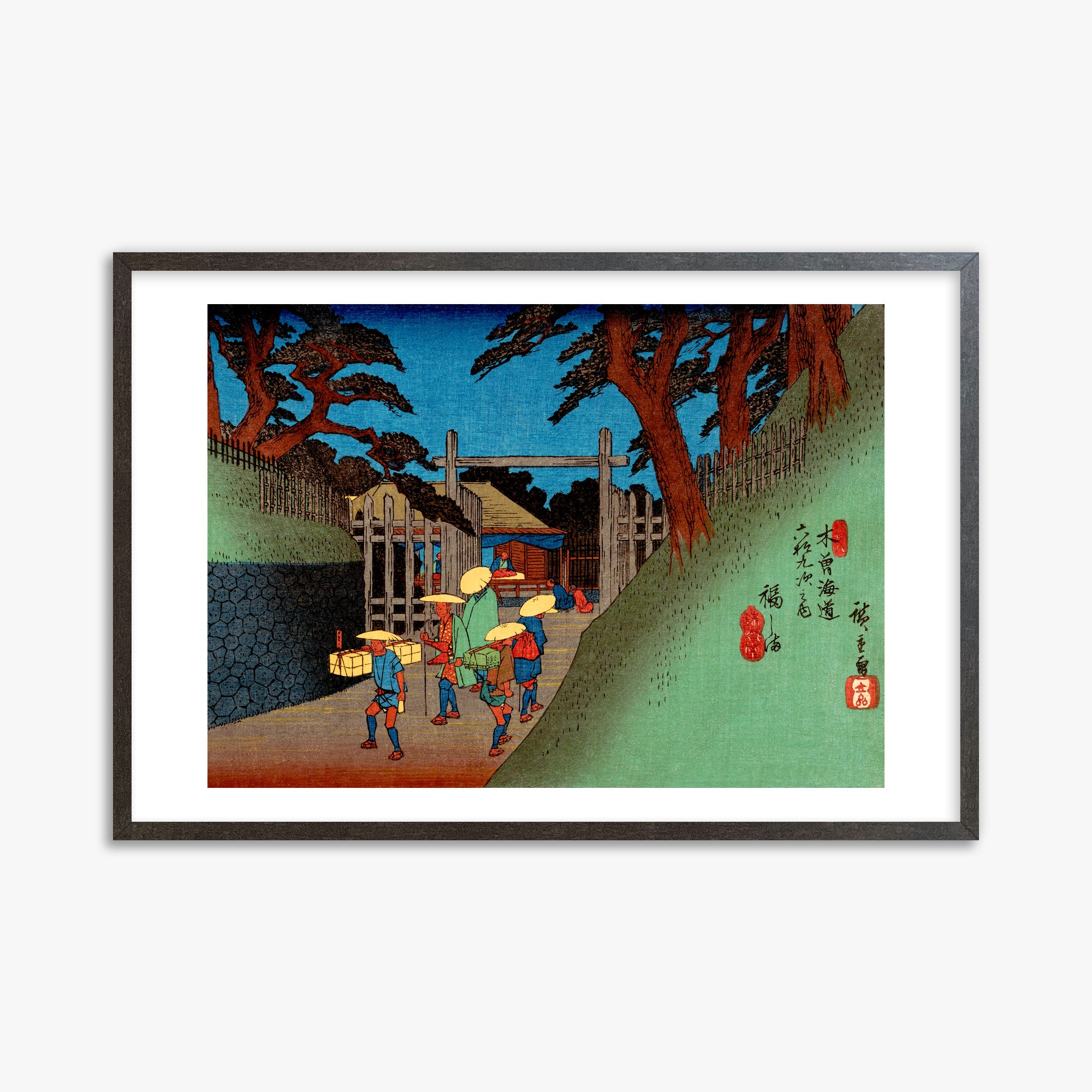 Utagawa Hiroshige: Fukushima Station, 61x91cm Framed Art Reproduction With Espresso Frame