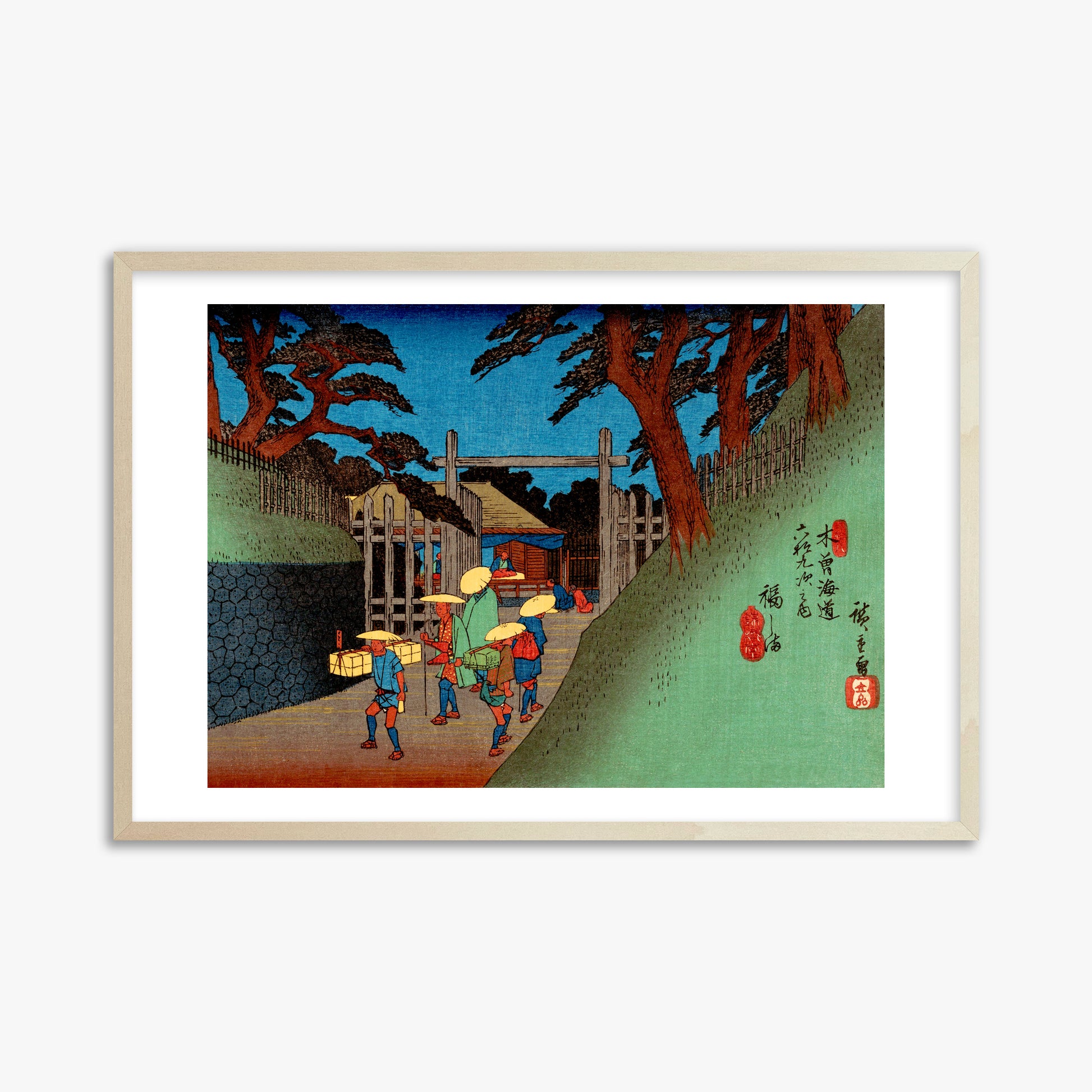 Utagawa Hiroshige: Fukushima Station, 61x91cm Framed Art Reproduction With Lime Wood Frame