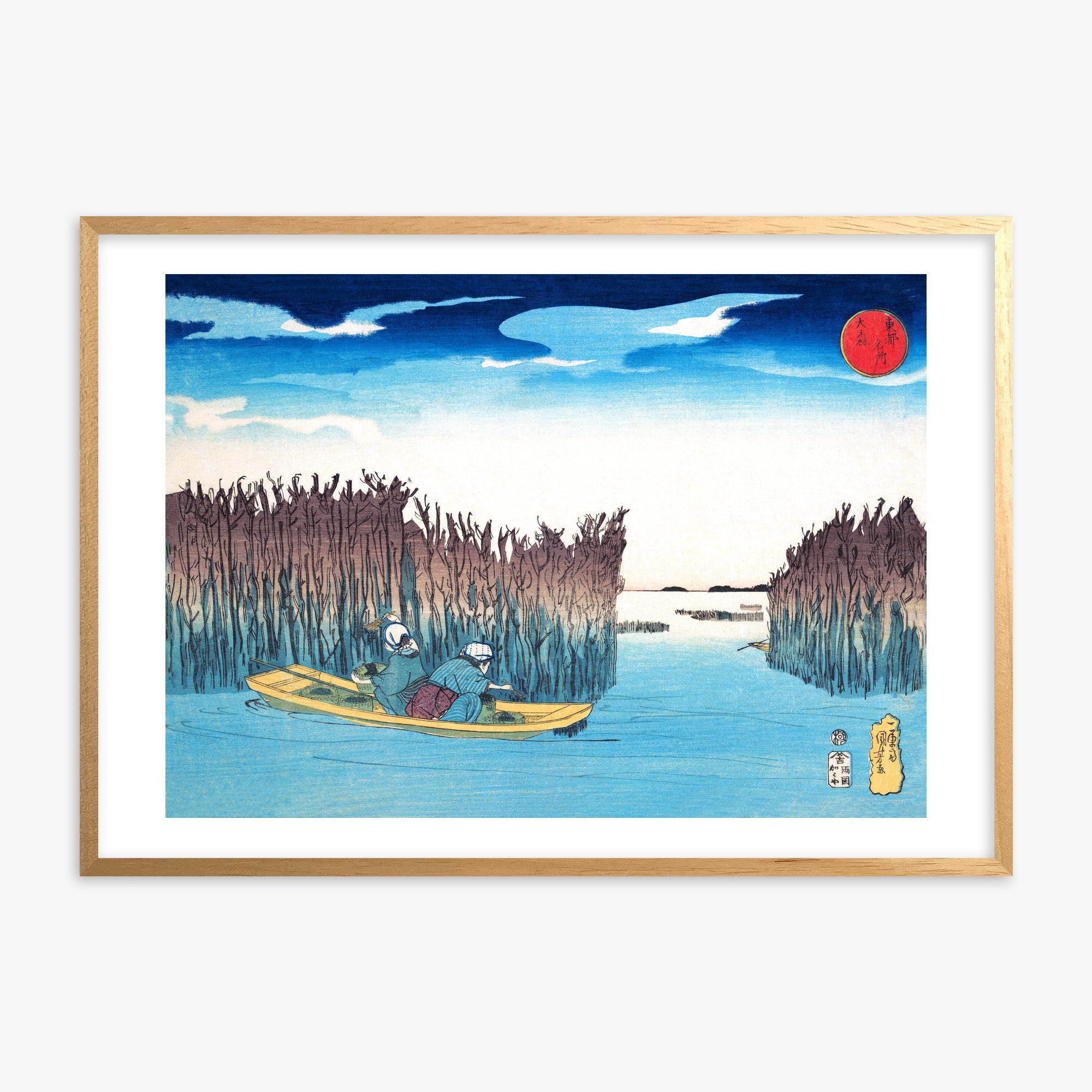 Utagawa Kuniyoshi: Seaweed Gatherers at Omori, Oak Framed Art Reproduction With Oak Frame