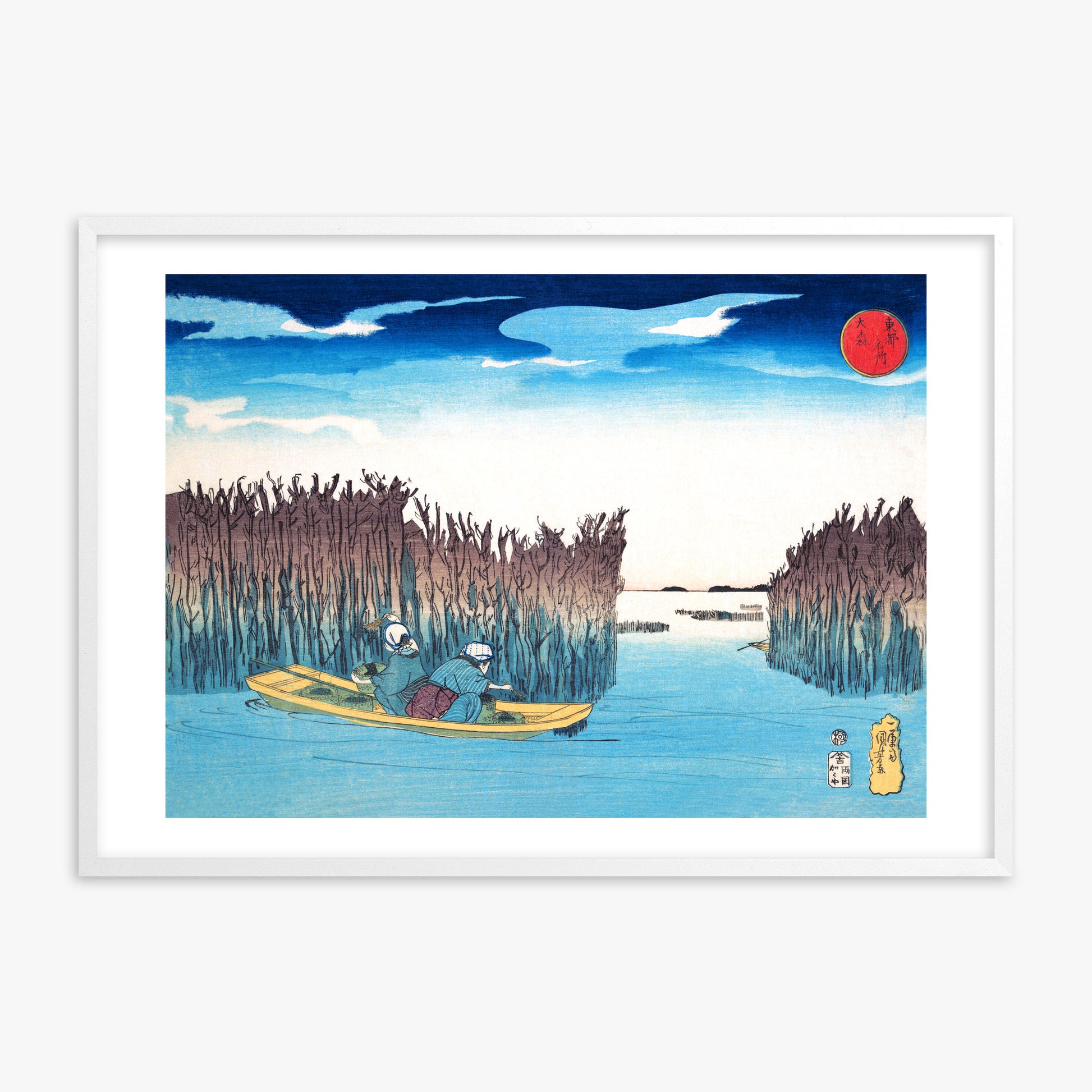 Utagawa Kuniyoshi: Seaweed Gatherers at Omori, White Framed Art Reproduction With White Frame