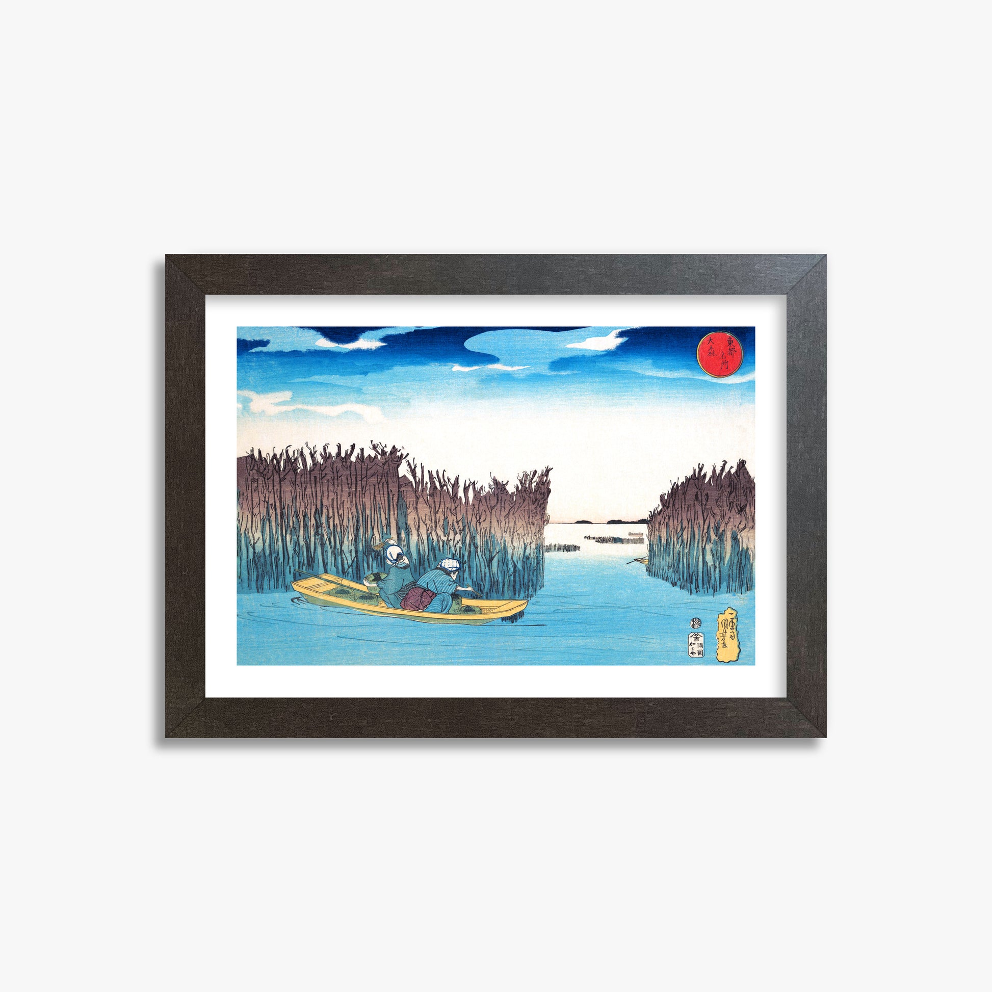 Utagawa Kuniyoshi: Seaweed Gatherers at Omori, 21x30cm Framed Art Reproduction With Espresso Frame