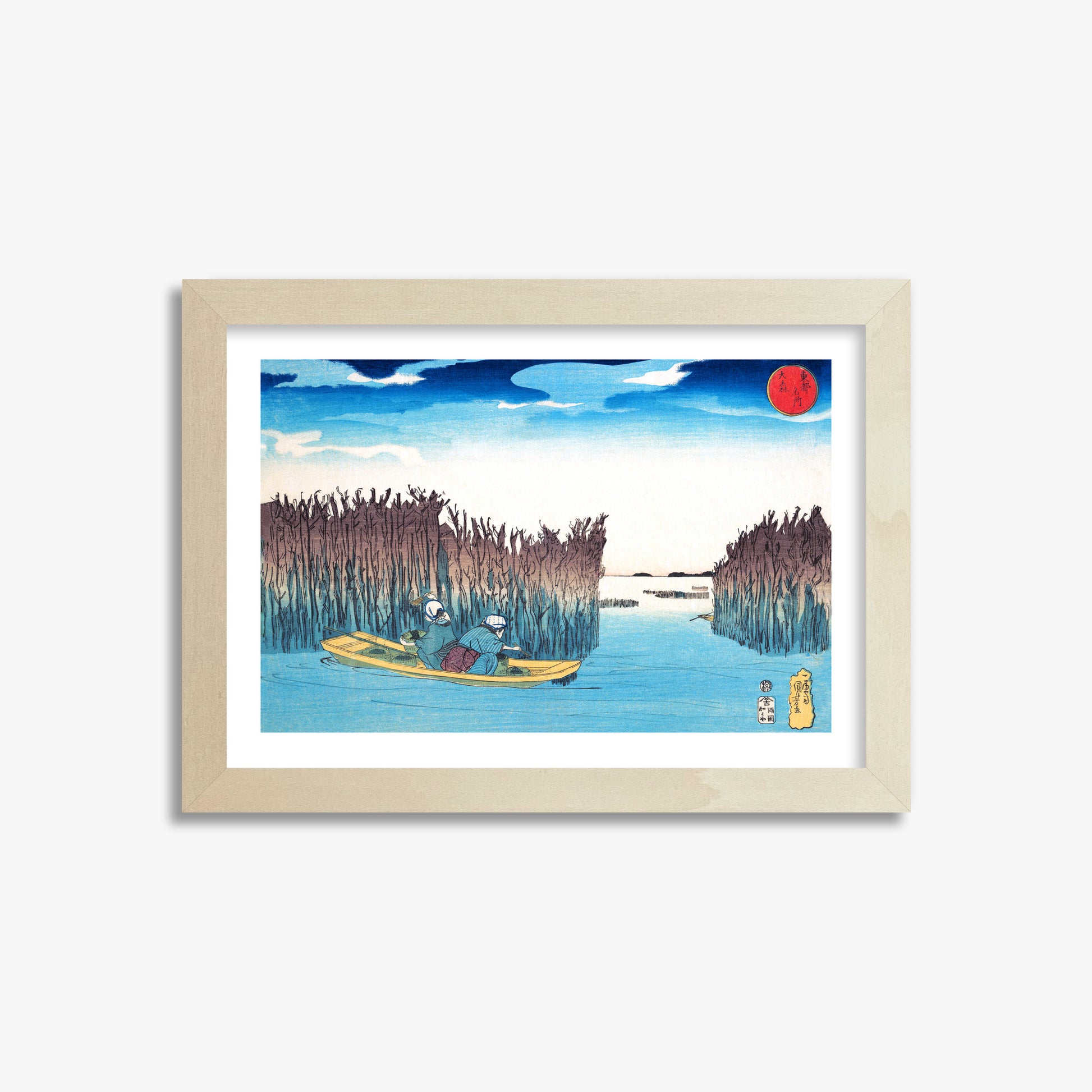 Utagawa Kuniyoshi: Seaweed Gatherers at Omori, 21x30cm Framed Art Reproduction With Lime Wood Frame