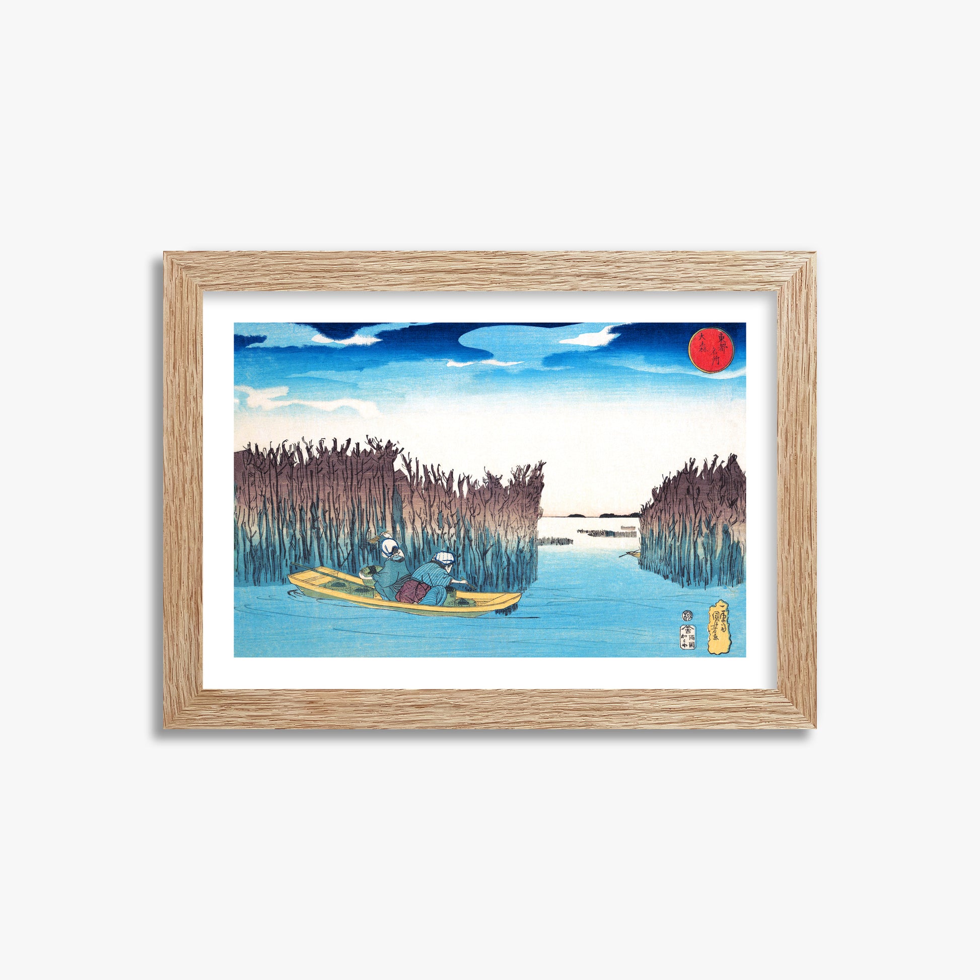Utagawa Kuniyoshi: Seaweed Gatherers at Omori, 21x30cm Framed Art Reproduction With Raw Oak Frame