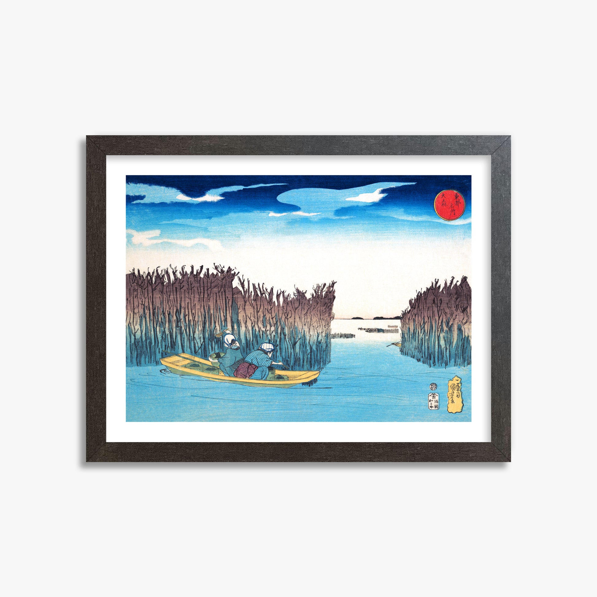Utagawa Kuniyoshi: Seaweed Gatherers at Omori, 30x40cm Framed Art Reproduction With Espresso Frame