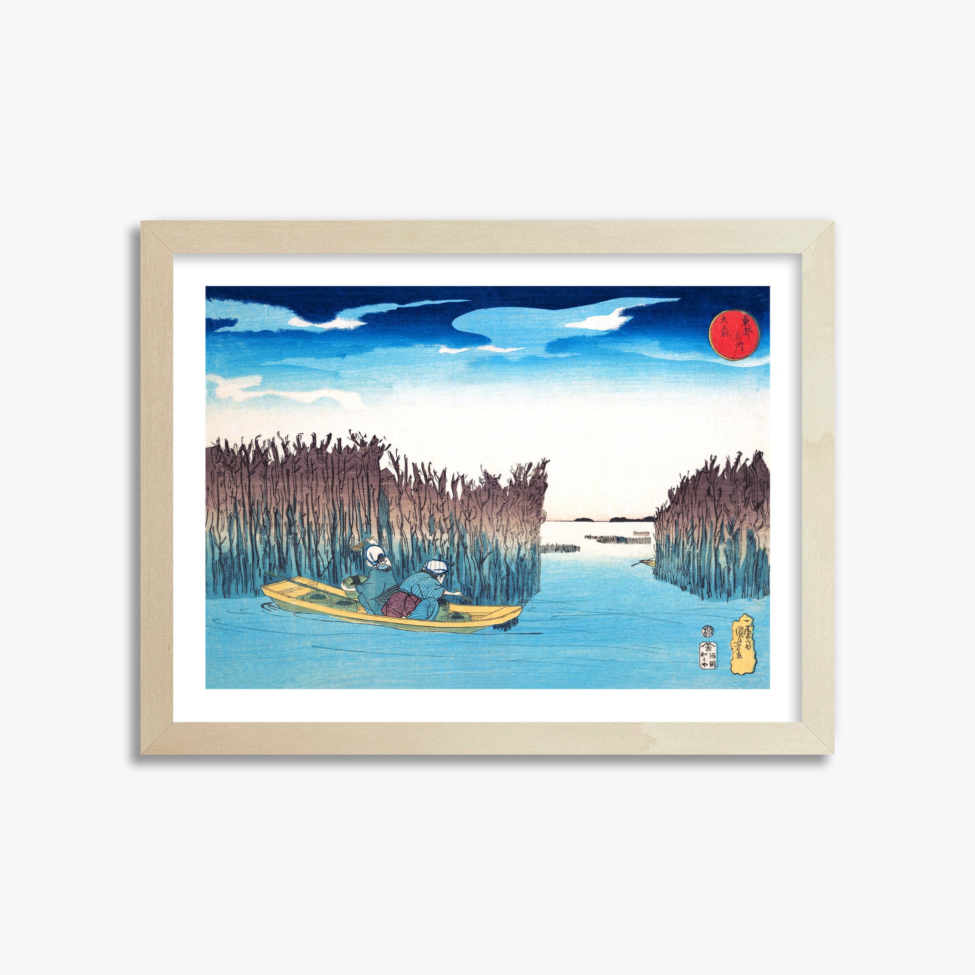 Utagawa Kuniyoshi: Seaweed Gatherers at Omori, 30x40cm Framed Art Reproduction With Lime Wood Frame