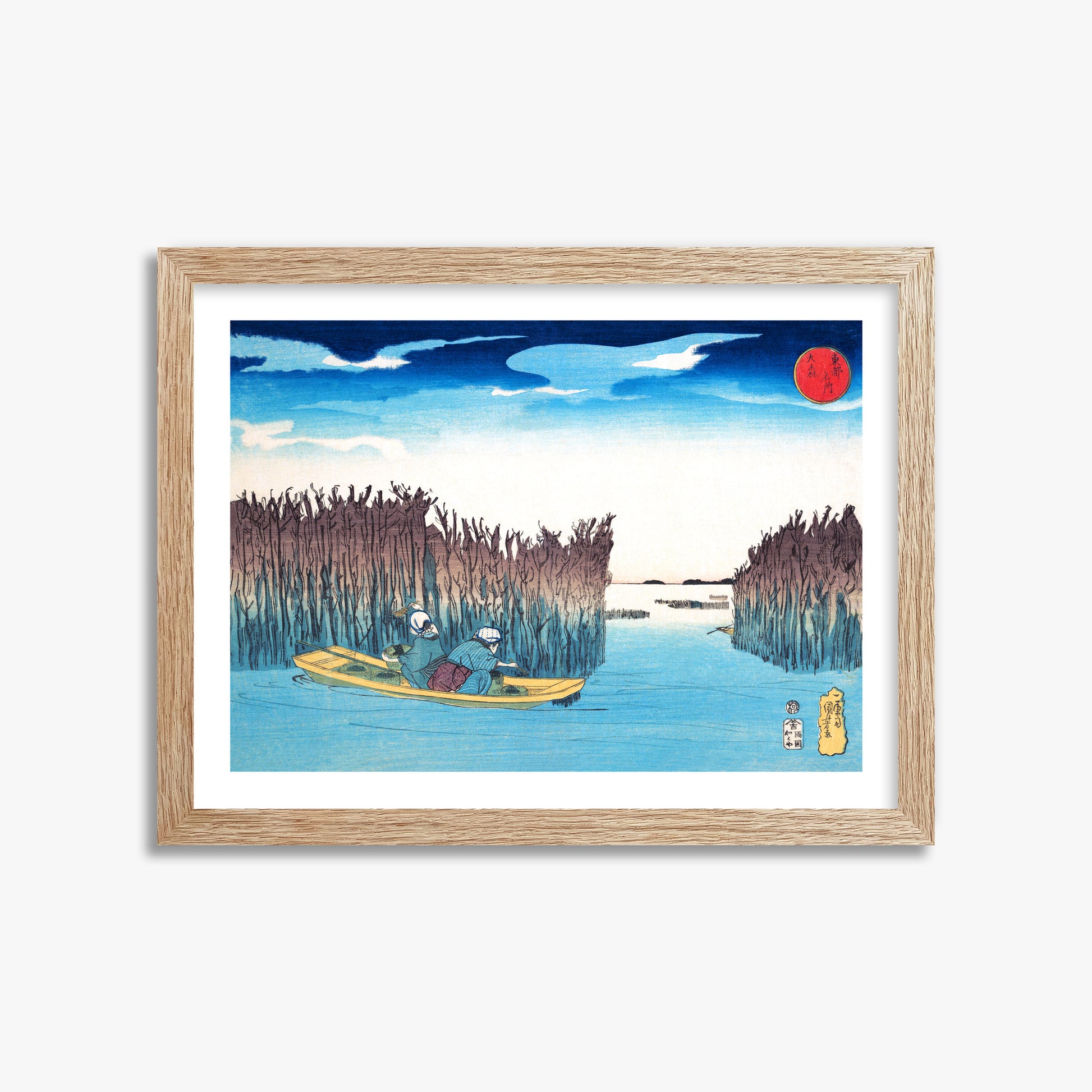 Utagawa Kuniyoshi: Seaweed Gatherers at Omori, 30x40cm Framed Art Reproduction With Raw Oak Frame
