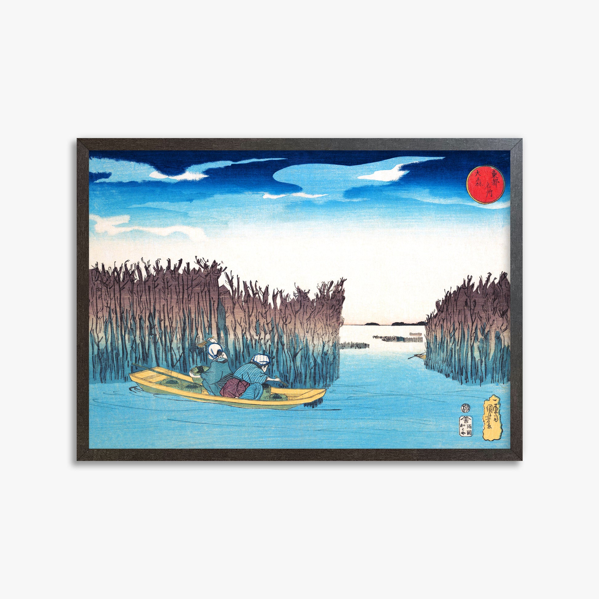 Utagawa Kuniyoshi: Seaweed Gatherers at Omori, 50x70cm Framed Art Reproduction With Espresso Frame