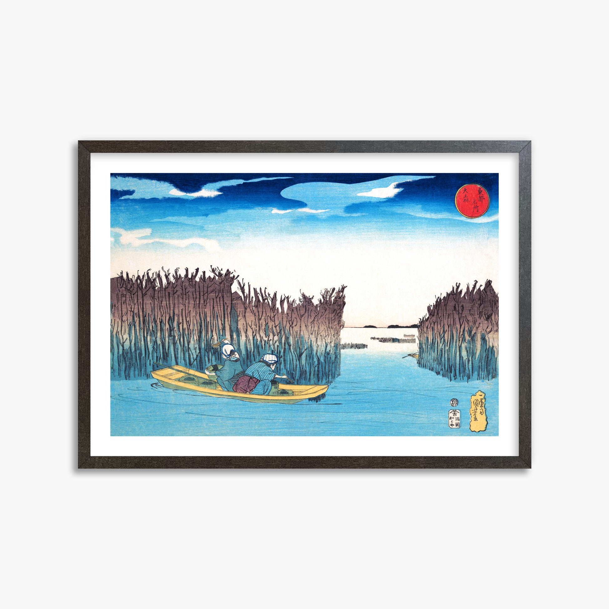 Utagawa Kuniyoshi: Seaweed Gatherers at Omori, 50x70cm Framed Art Reproduction With Espresso Frame