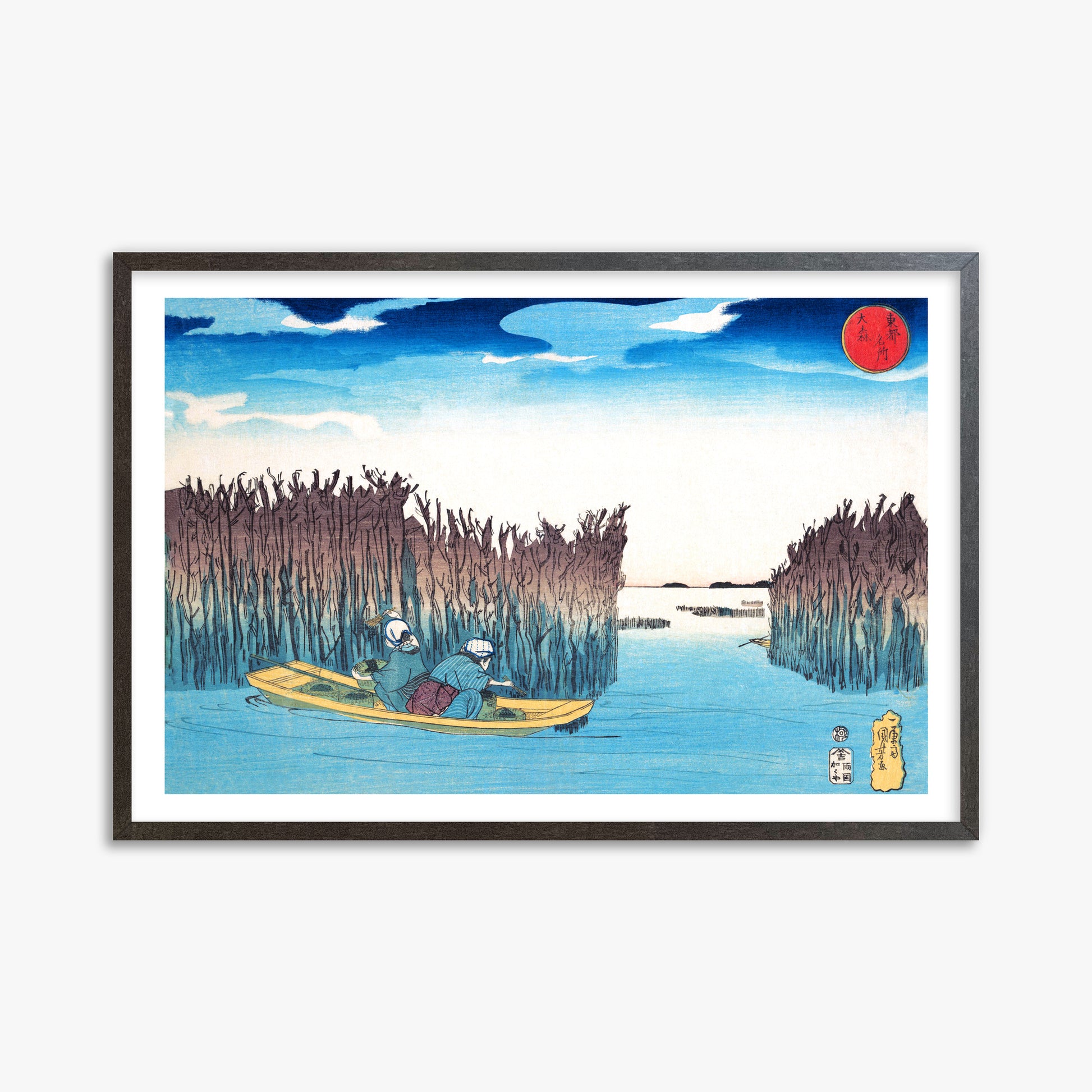 Utagawa Kuniyoshi: Seaweed Gatherers at Omori, 61x91cm Framed Art Reproduction With Espresso Frame