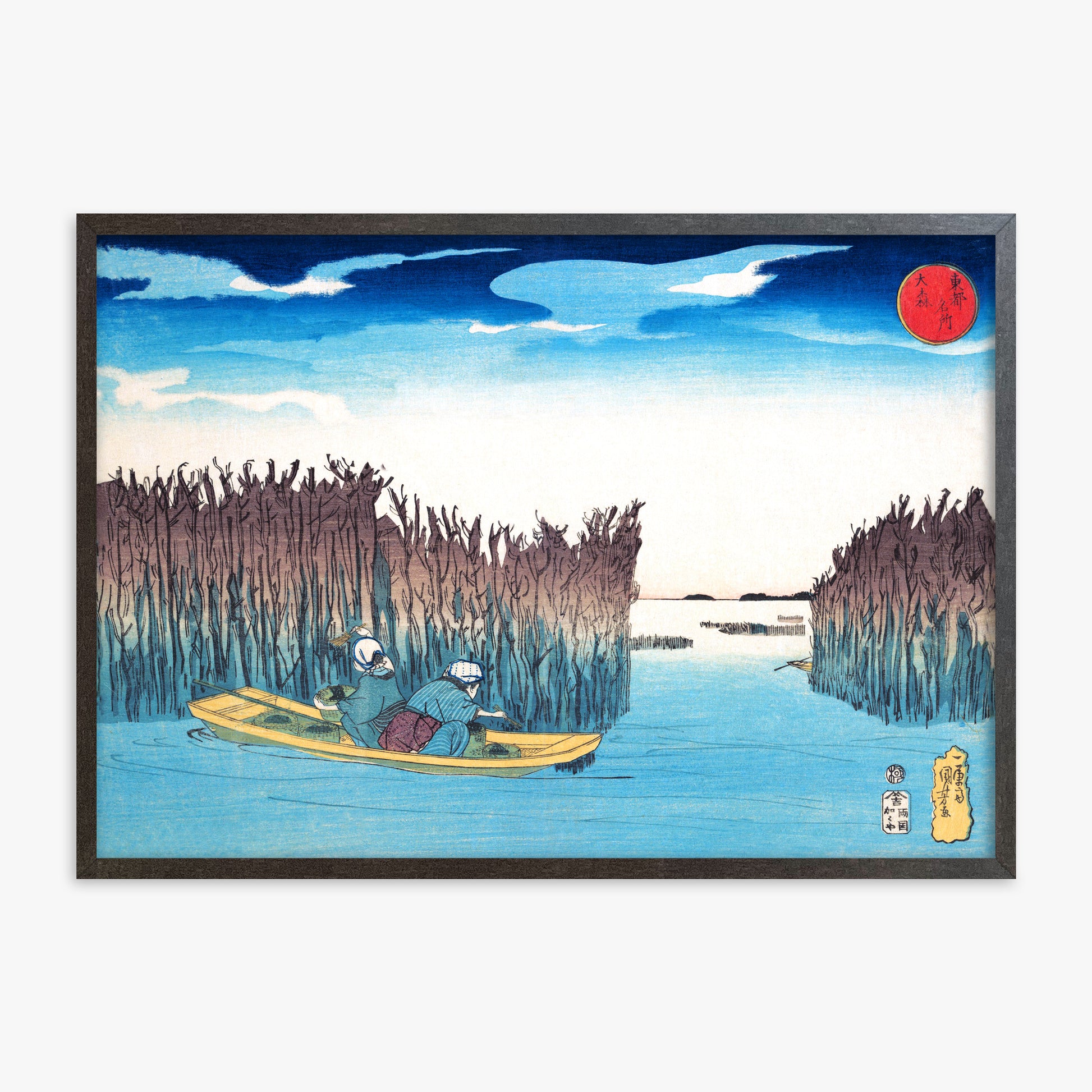 Utagawa Kuniyoshi: Seaweed Gatherers at Omori, 70x100cm Framed Art Reproduction With Espresso Frame