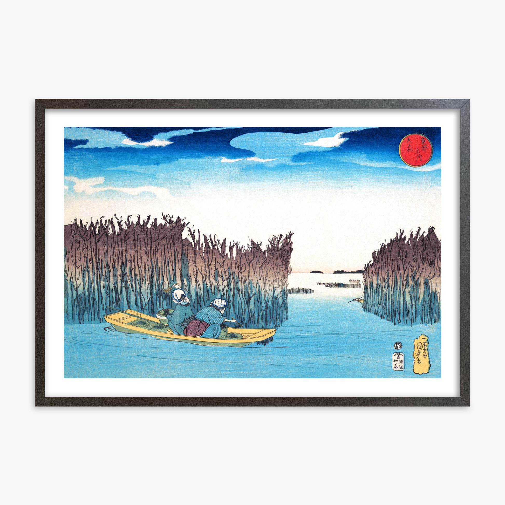 Utagawa Kuniyoshi: Seaweed Gatherers at Omori, 70x100cm Framed Art Reproduction With Espresso Frame