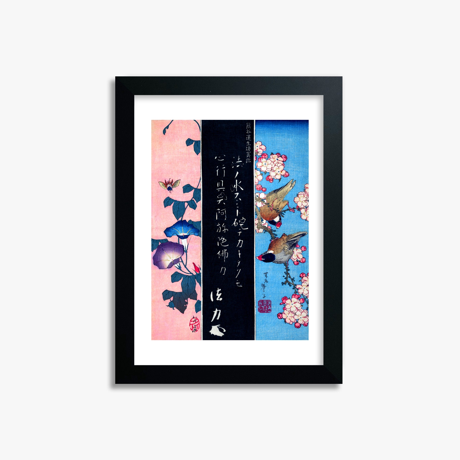 Katsushika Hokusai: Bird-and-Flower Paintings, 21x30cm Framed Art Reproduction With Black Frame