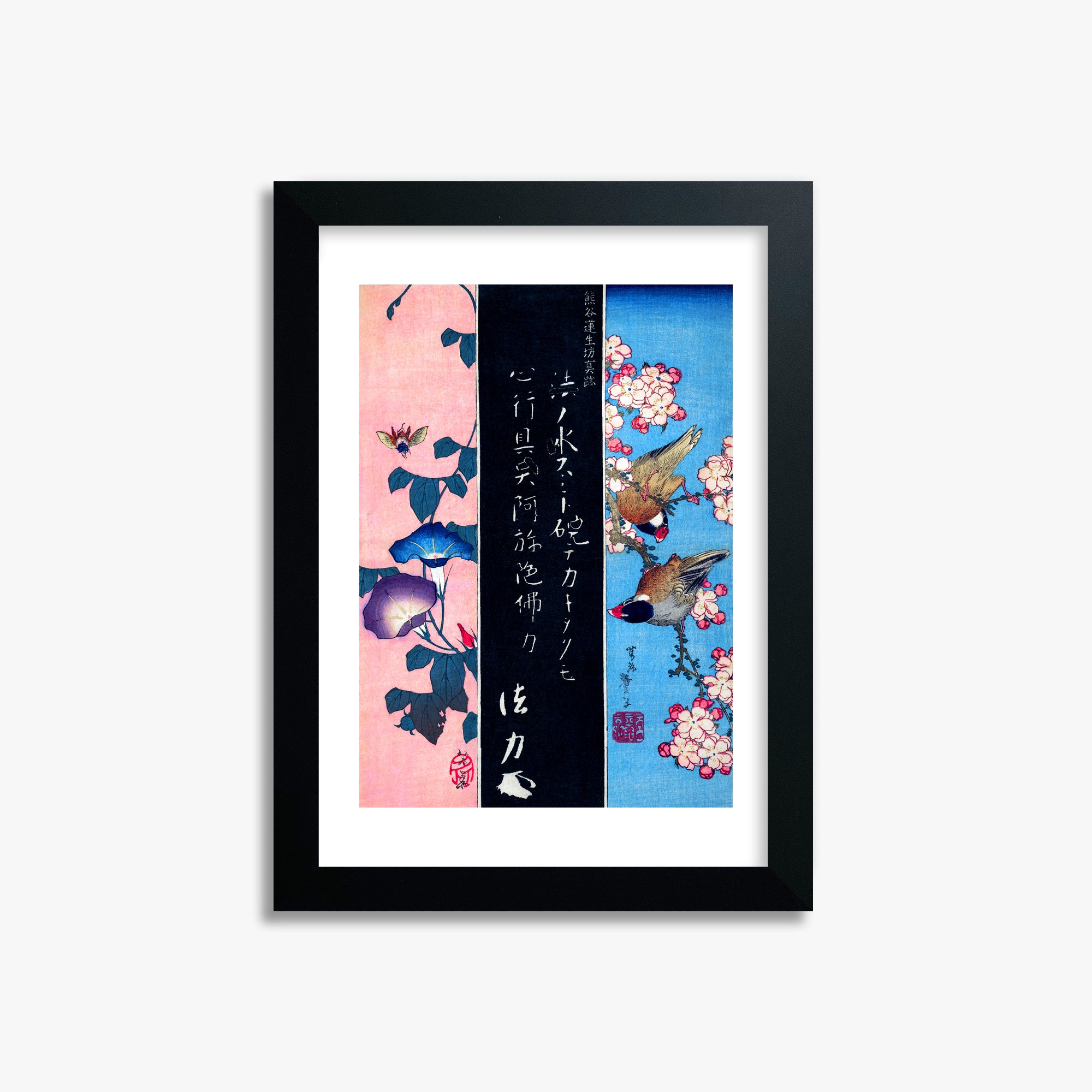 Katsushika Hokusai: Bird-and-Flower Paintings, 21x30cm Framed Art Reproduction With Black Frame