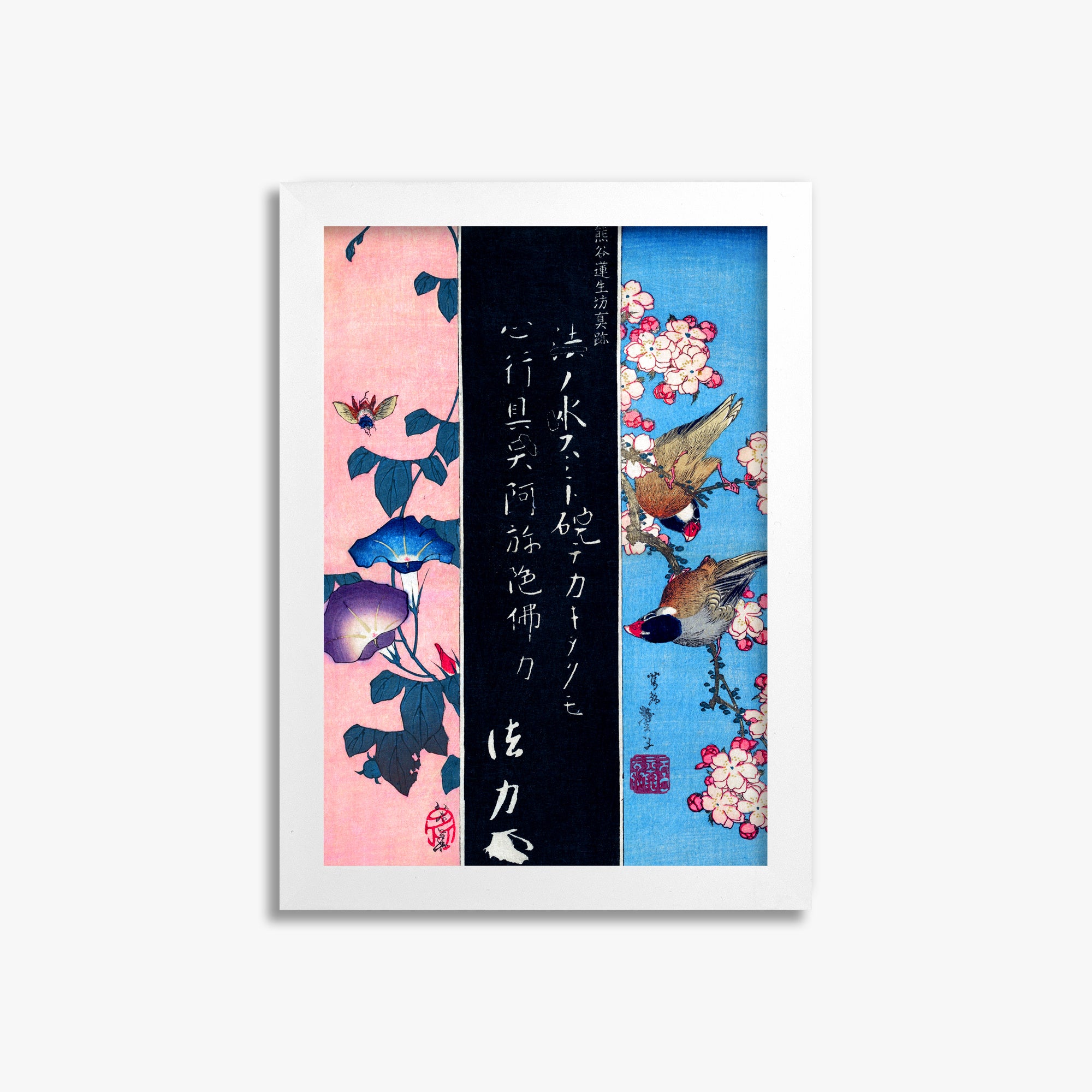 Katsushika Hokusai: Bird-and-Flower Paintings, 21x30cm Framed Art Reproduction With White Frame