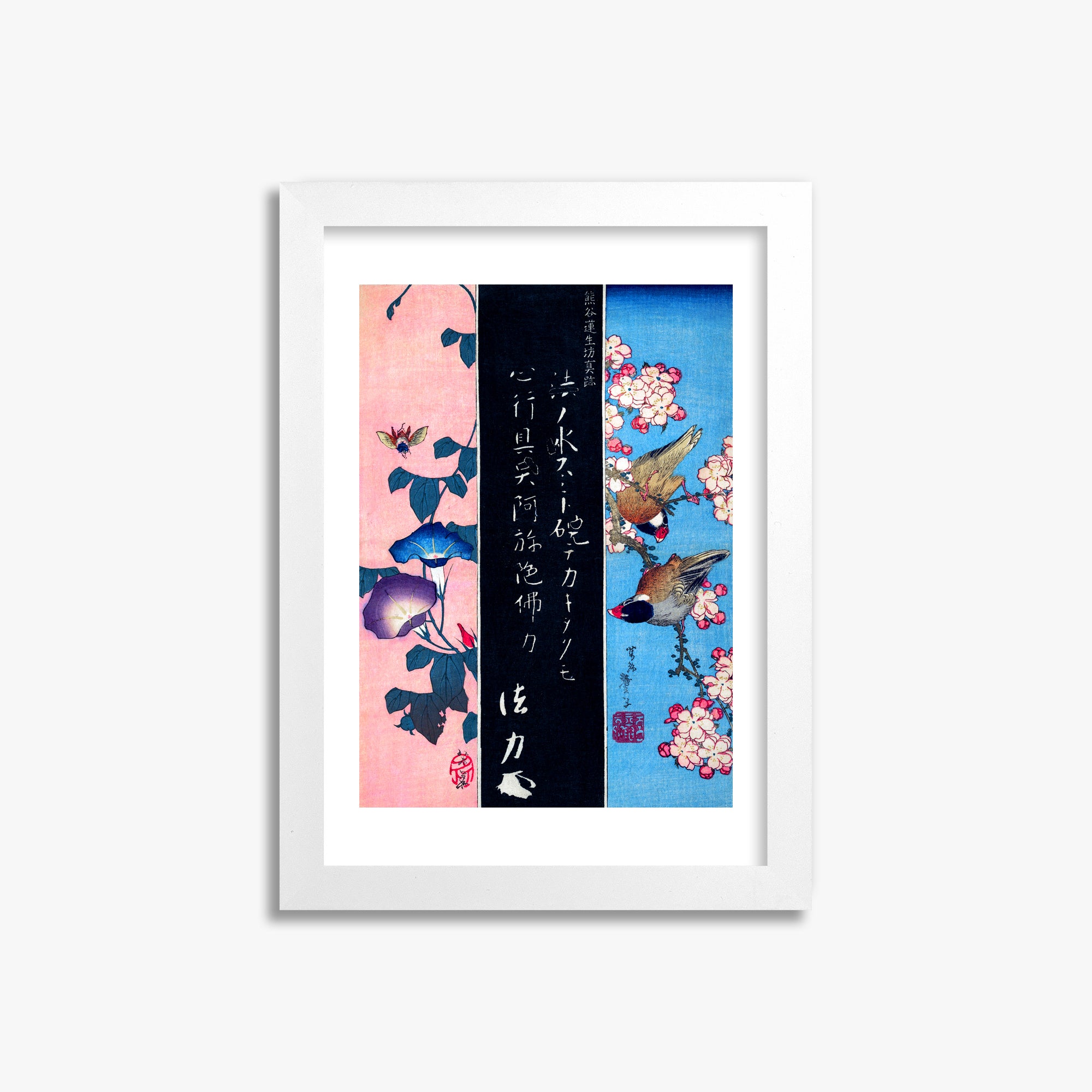 Katsushika Hokusai: Bird-and-Flower Paintings, 21x30cm Framed Art Reproduction With White Frame
