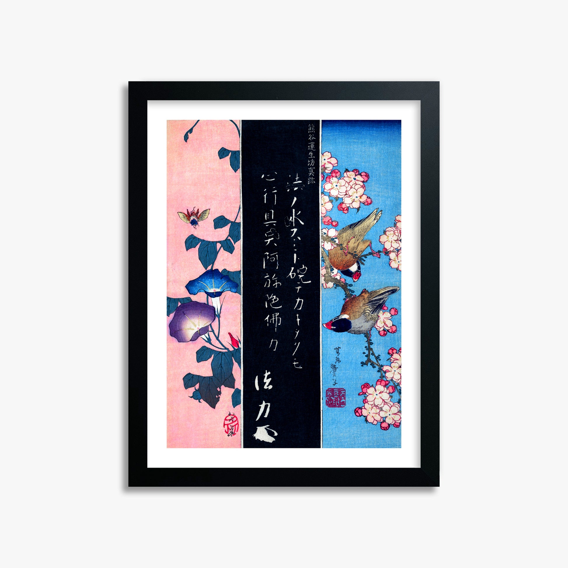Katsushika Hokusai: Bird-and-Flower Paintings, 30x40cm Framed Art Reproduction With Black Frame