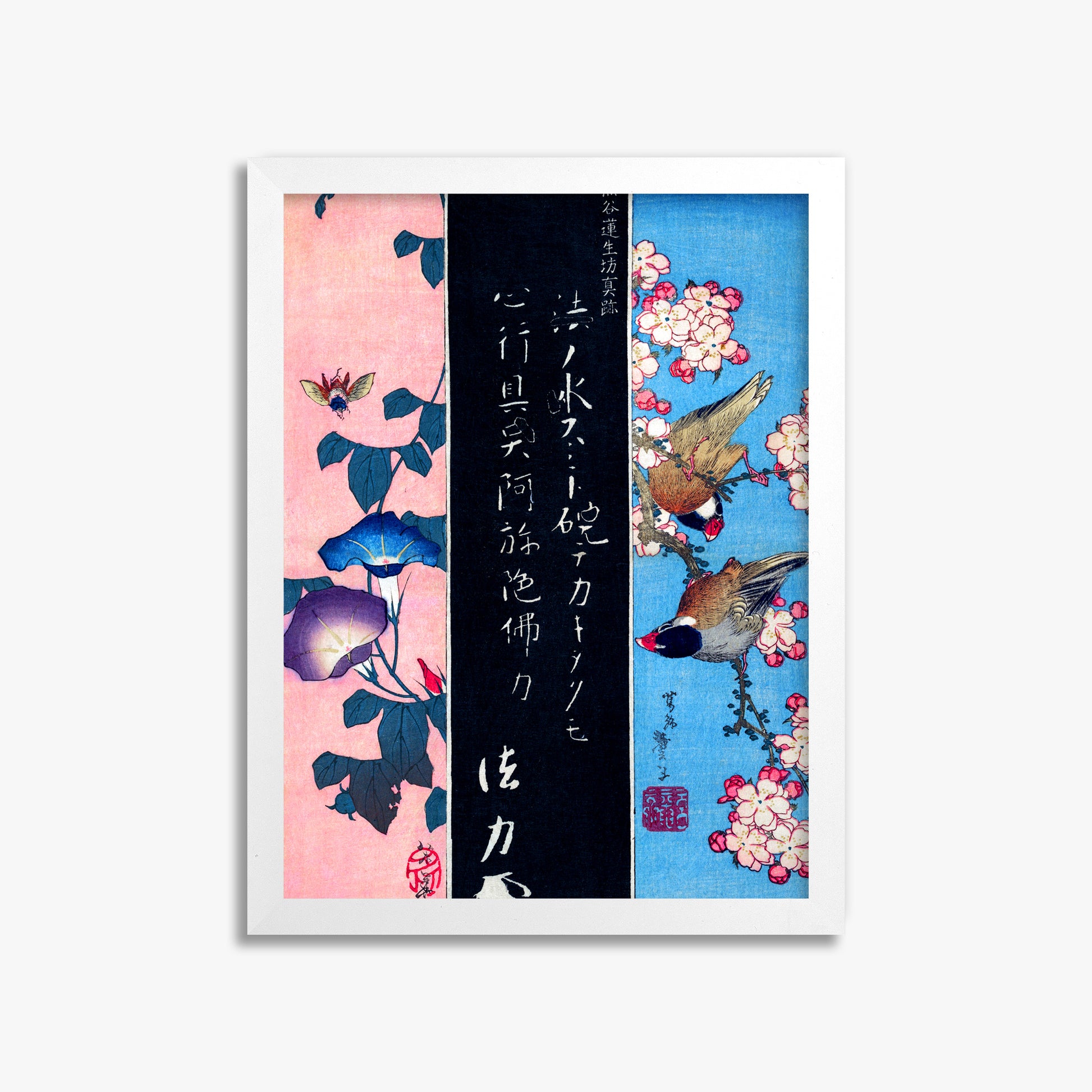 Katsushika Hokusai: Bird-and-Flower Paintings, 30x40cm Framed Art Reproduction With White Frame