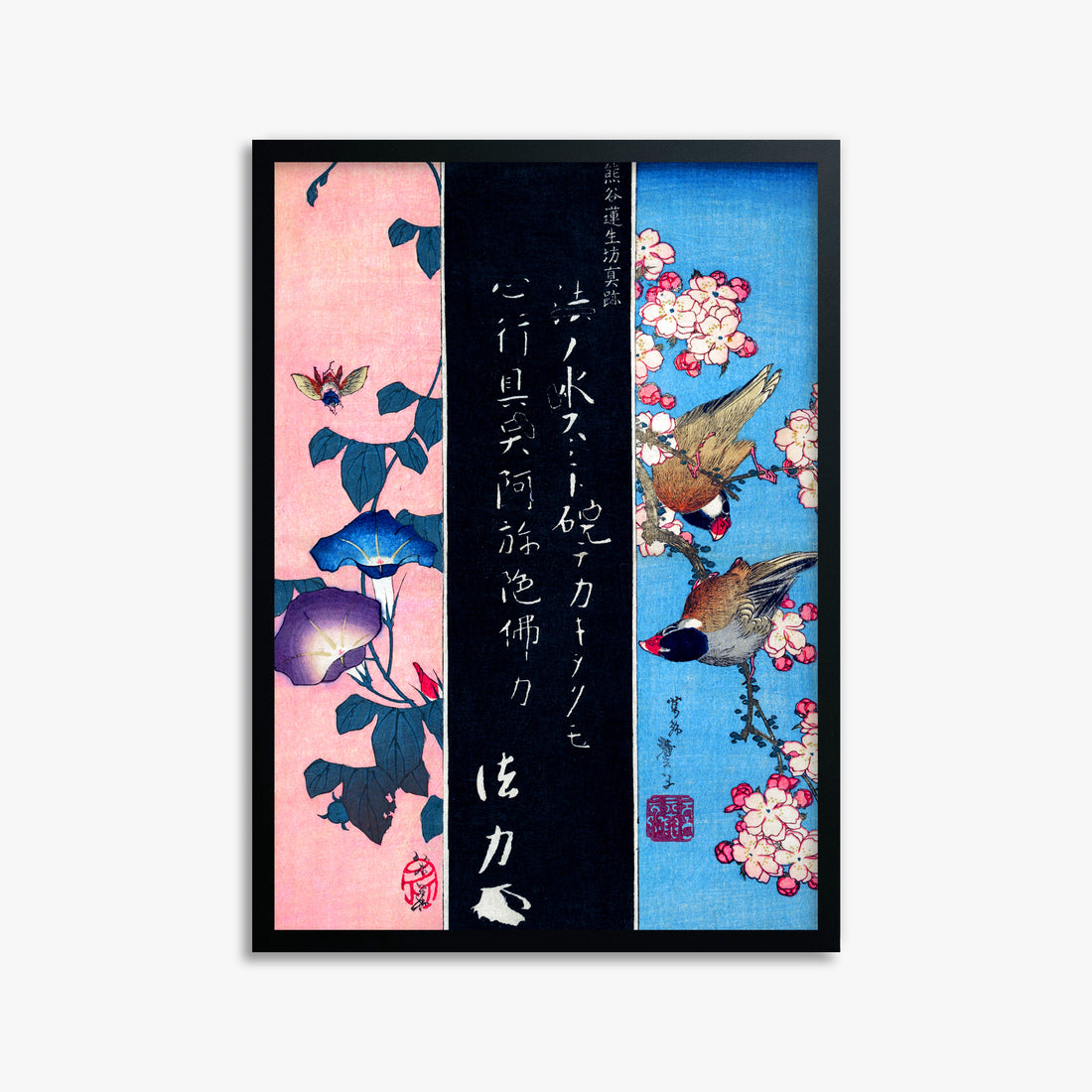 Katsushika Hokusai: Bird-and-Flower Paintings, 50x70cm Framed Art Reproduction With Black Frame