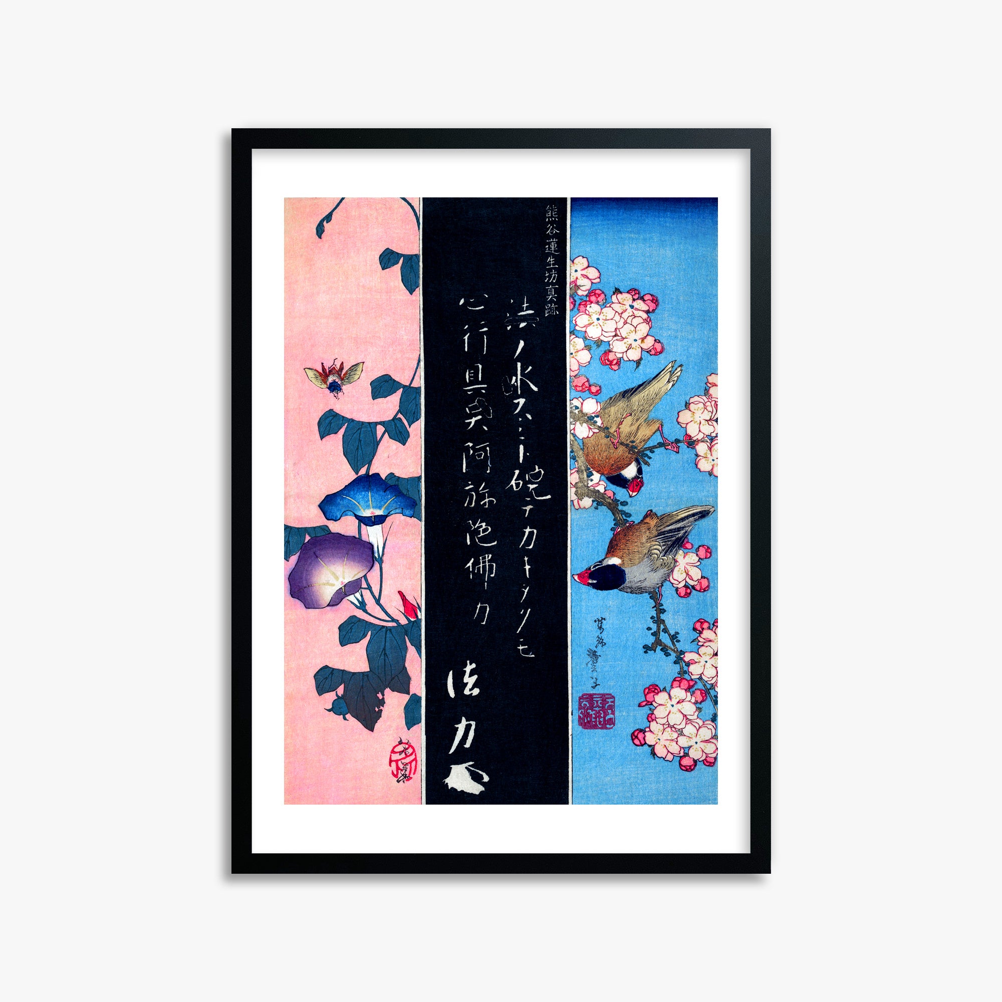 Katsushika Hokusai: Bird-and-Flower Paintings, 50x70cm Framed Art Reproduction With Black Frame
