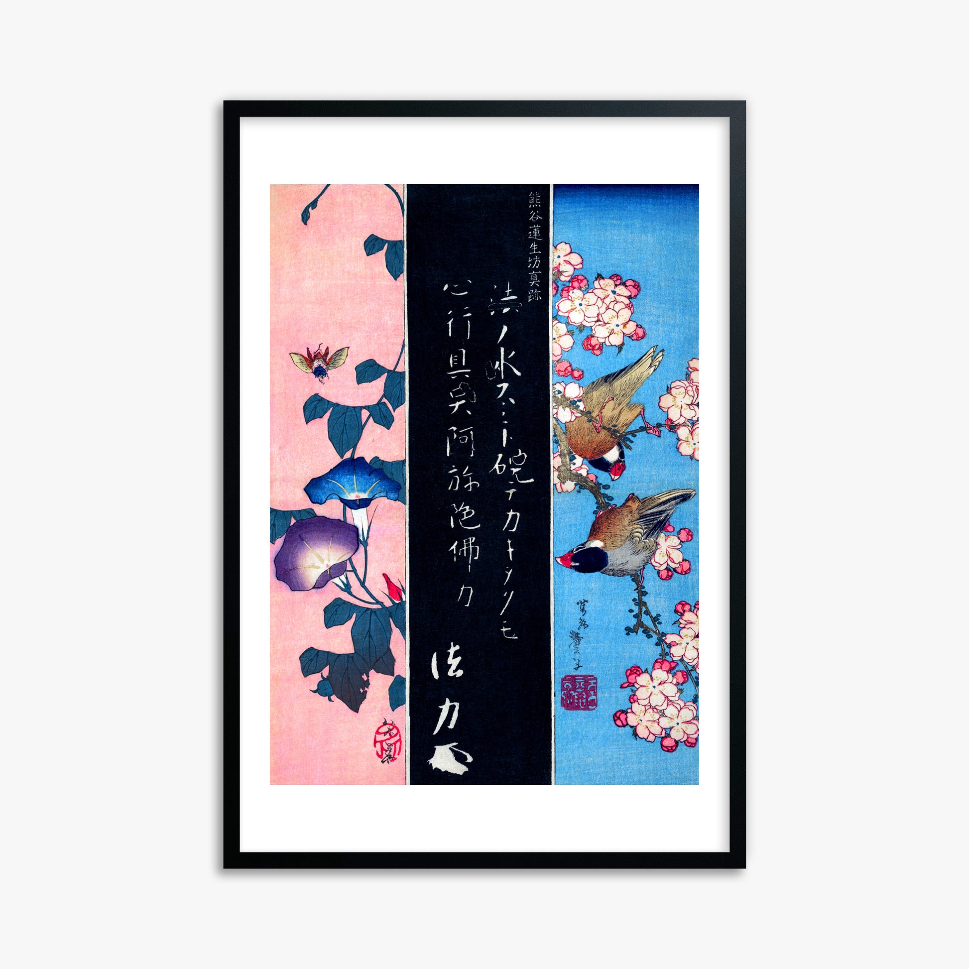Katsushika Hokusai: Bird-and-Flower Paintings, 61x91cm Framed Art Reproduction With Black Frame