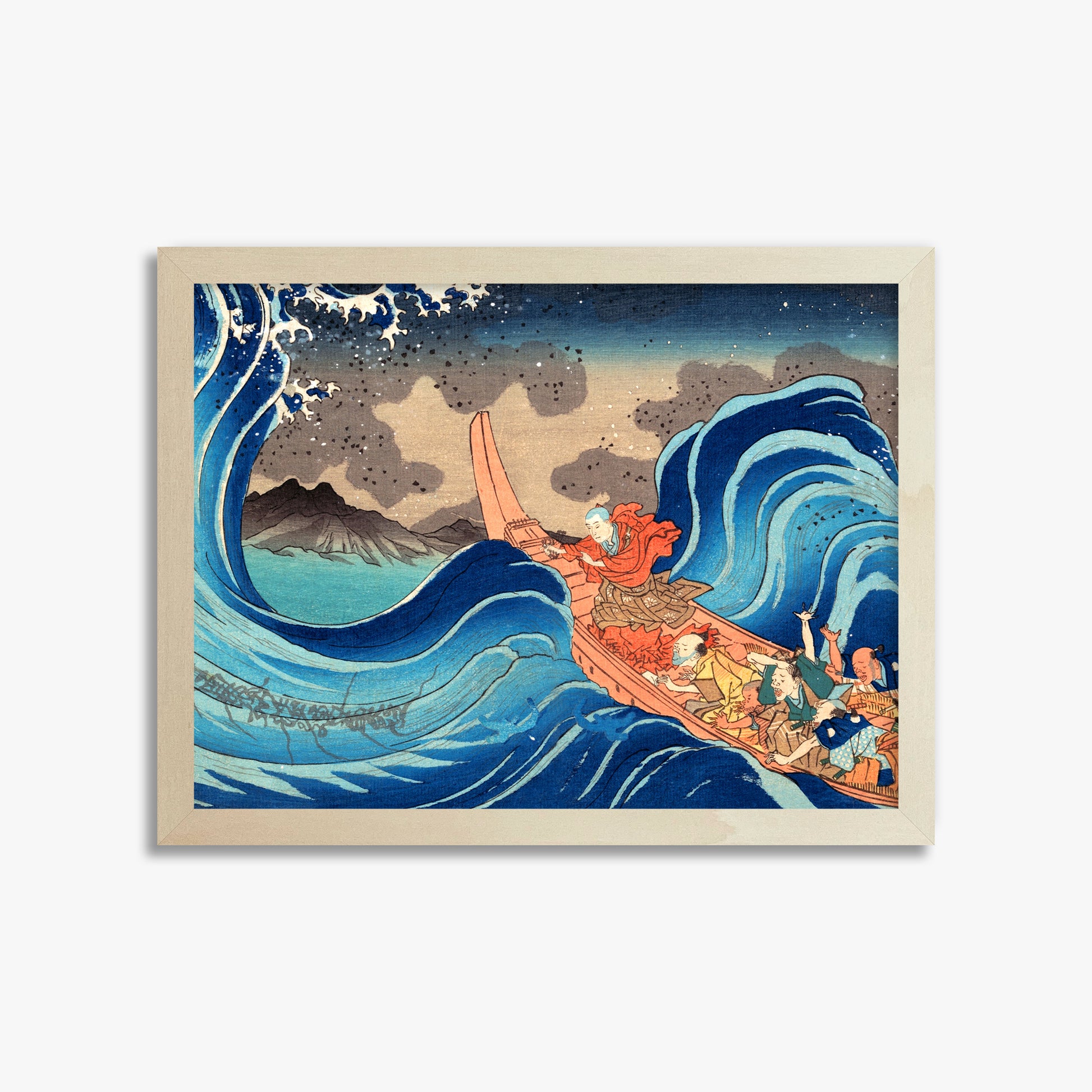 Utagawa Kuniyoshi: Calming the Stormy Sea at Tsunoda in Exile to Sado Island, 30x40cm Framed Art Reproduction With Lime Wood Frame