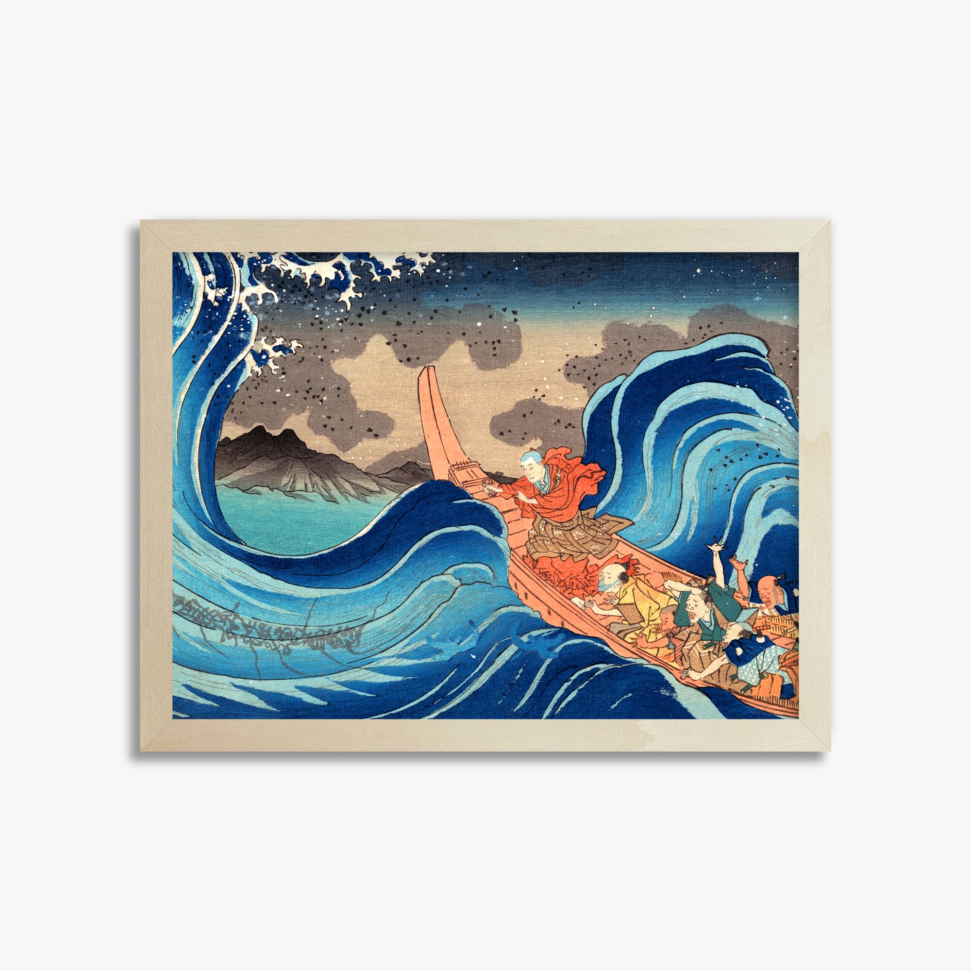 Utagawa Kuniyoshi: Calming the Stormy Sea at Tsunoda in Exile to Sado Island, 30x40cm Framed Art Reproduction With Lime Wood Frame