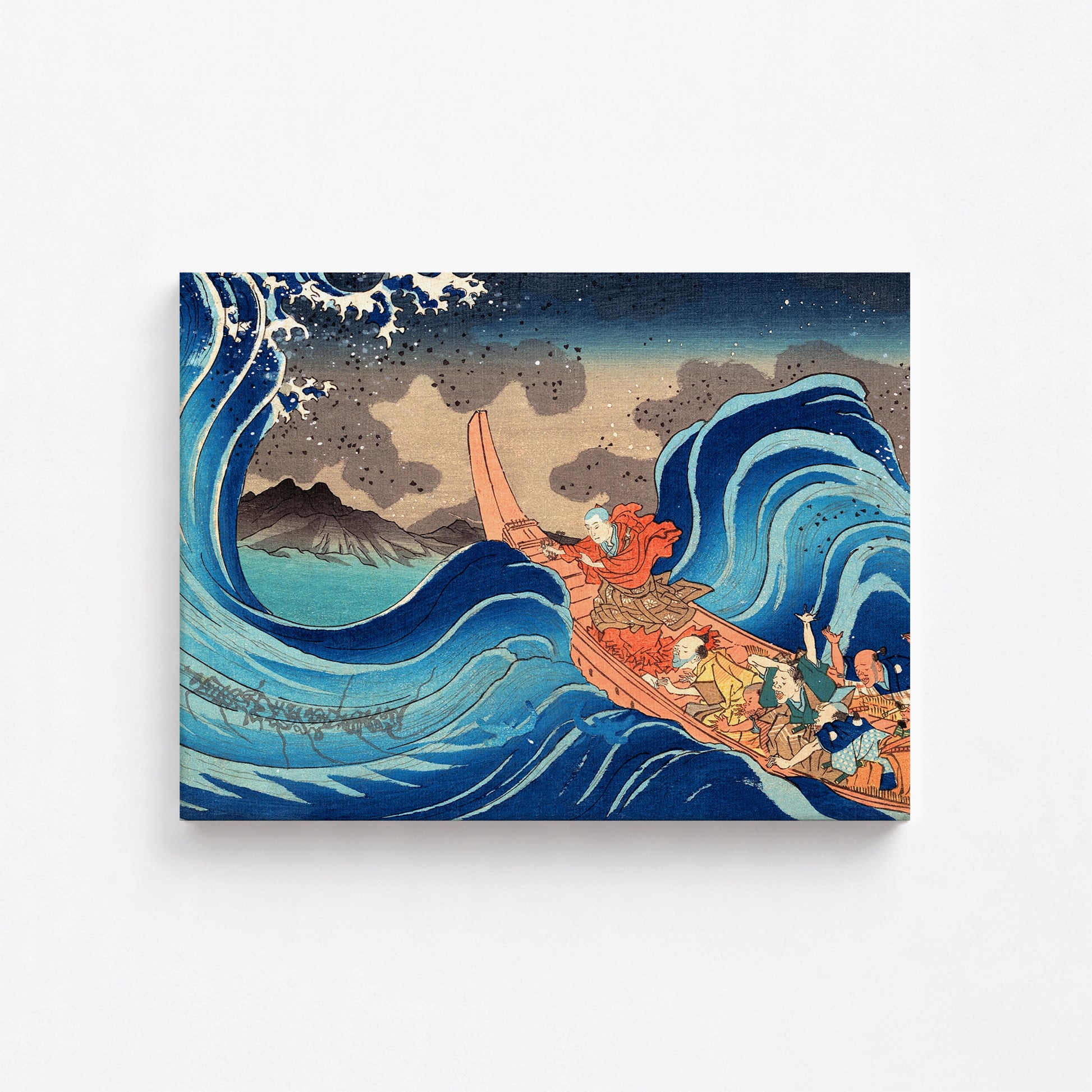 Utagawa Kuniyoshi: Calming the Stormy Sea at Tsunoda in Exile to Sado Island, 30x40cm Satin Canvas Art Reproduction