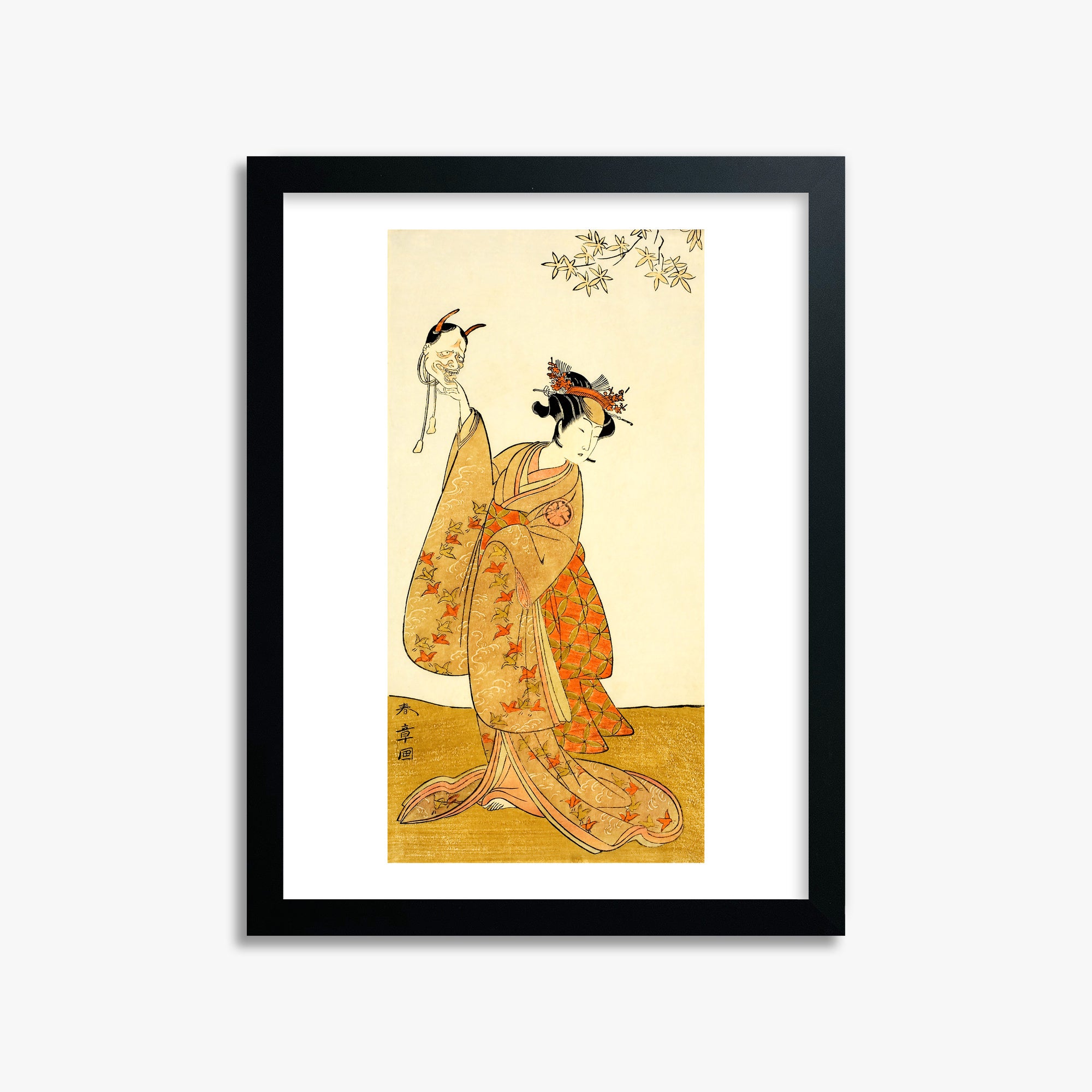 Katsukawa Shunsho: Segawa Yūjirō I as Matsukaze, Sister of Togashi no Saemon, 30x40cm Black Framed Art Reproduction