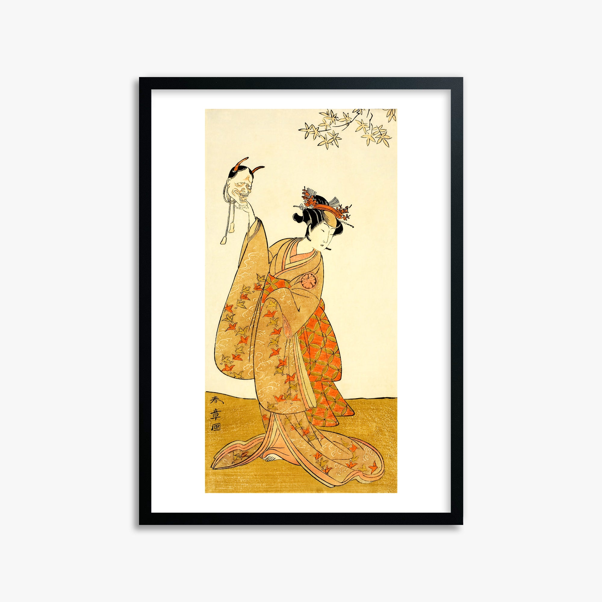 Katsukawa Shunsho: Segawa Yūjirō I as Matsukaze, Sister of Togashi no Saemon, 50x70cm Black Framed Art Reproduction