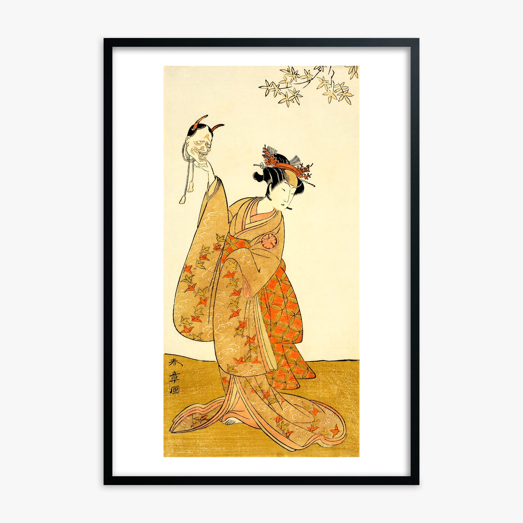Katsukawa Shunsho: Segawa Yūjirō I as Matsukaze, Sister of Togashi no Saemon, 70x100cm Black Framed Art Reproduction