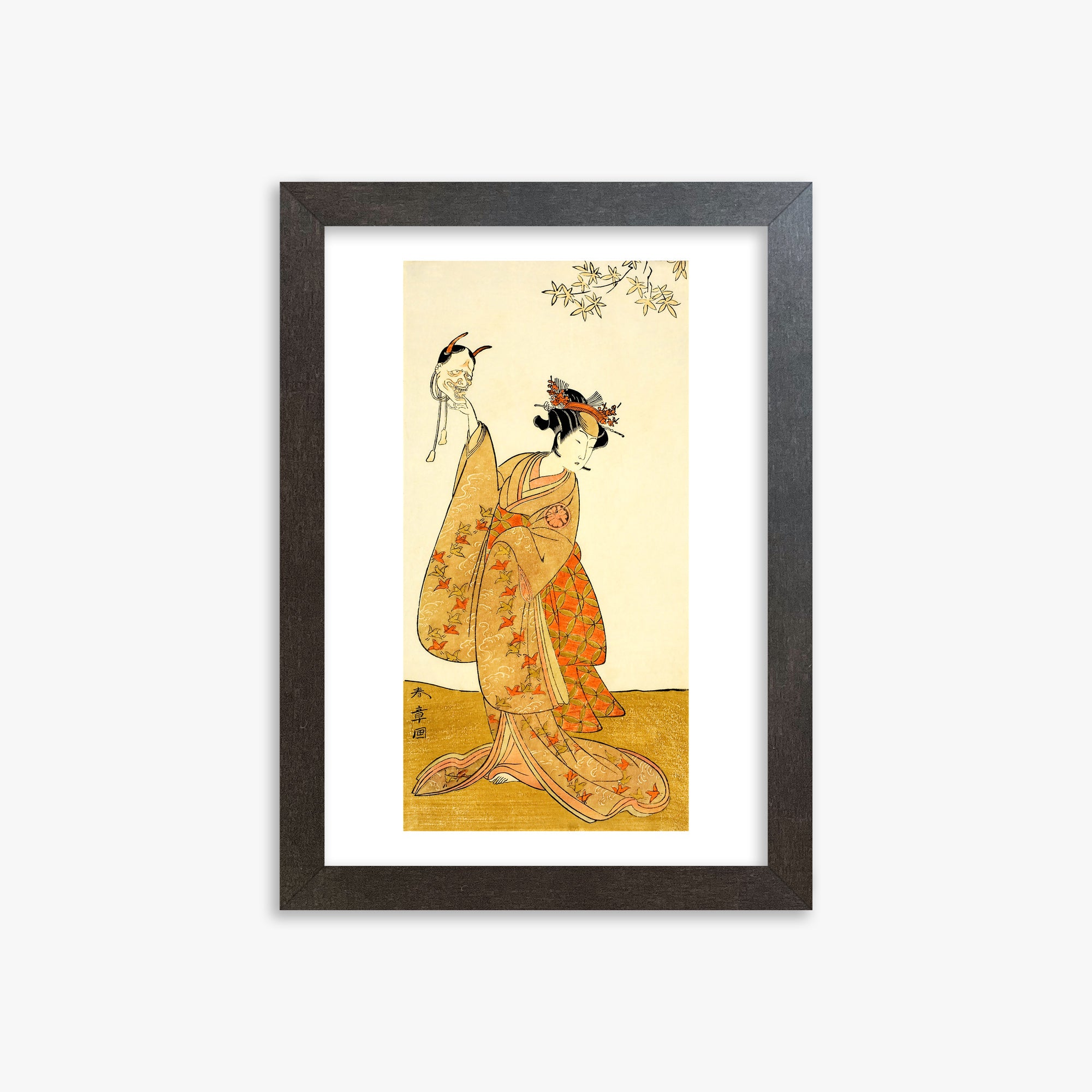 Katsukawa Shunsho: Segawa Yūjirō I as Matsukaze, Sister of Togashi no Saemon, 21x30cm Framed Art Reproduction With Espresso Frame