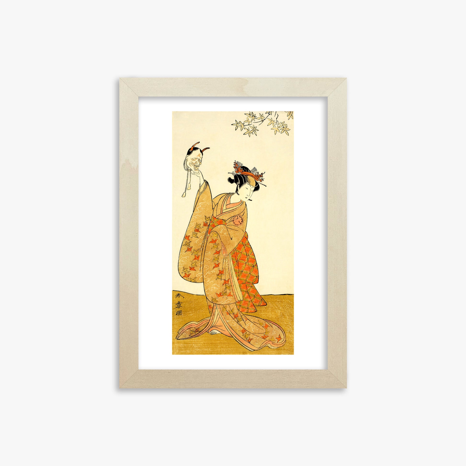 Katsukawa Shunsho: Segawa Yūjirō I as Matsukaze, Sister of Togashi no Saemon, 21x30cm Framed Art Reproduction With Lime Wood Frame
