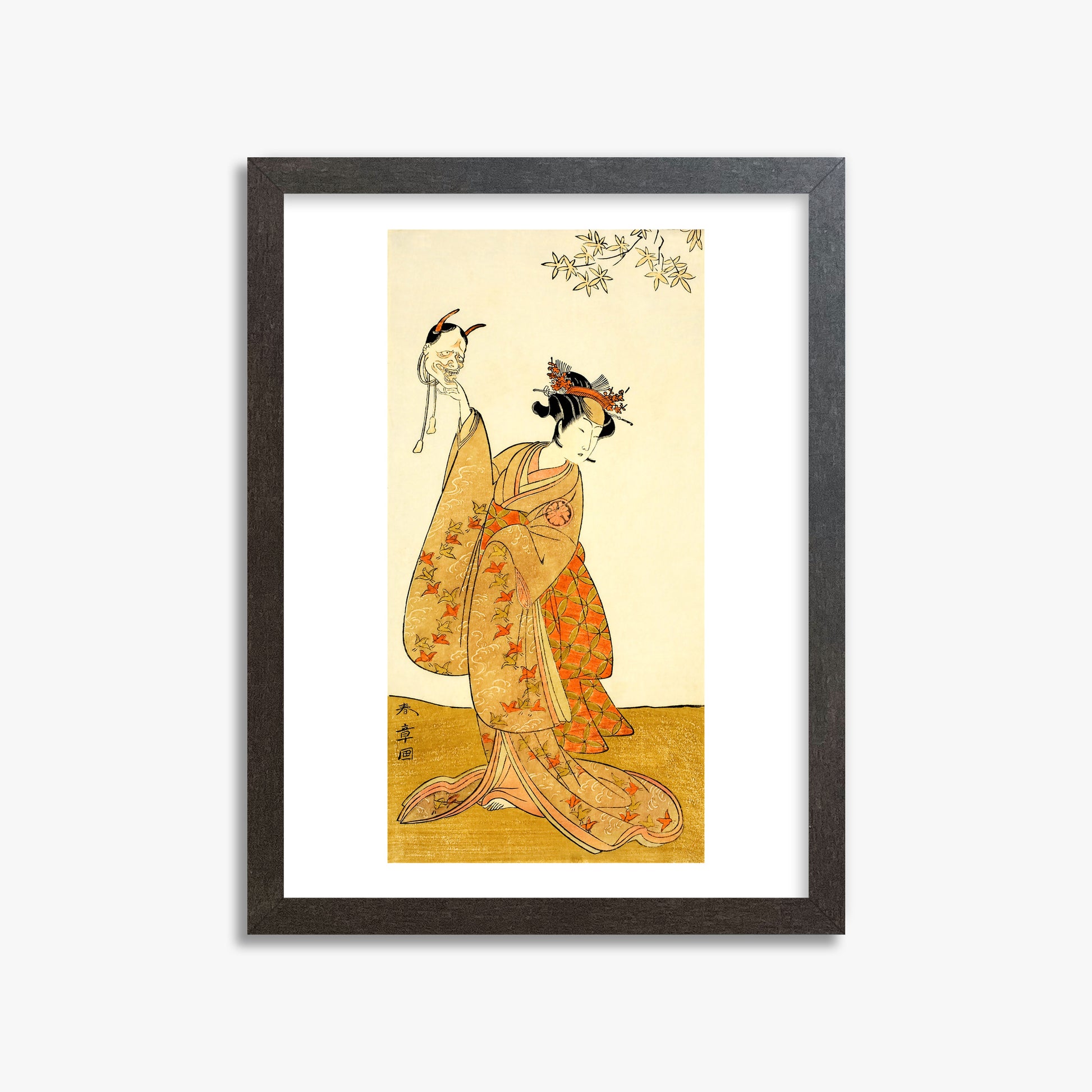 Katsukawa Shunsho: Segawa Yūjirō I as Matsukaze, Sister of Togashi no Saemon, 30x40cm Framed Art Reproduction With Espresso Frame