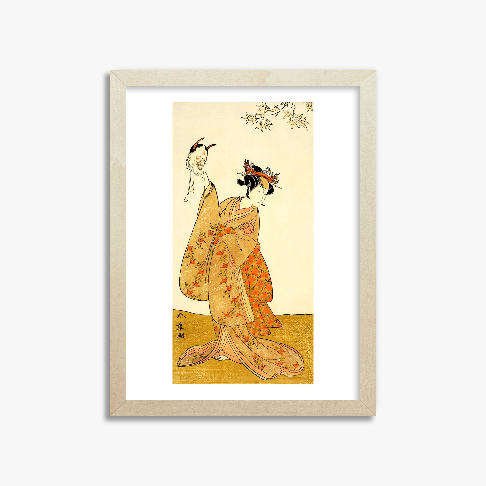 Katsukawa Shunsho: Segawa Yūjirō I as Matsukaze, Sister of Togashi no Saemon, 30x40cm Framed Art Reproduction With Lime Wood Frame