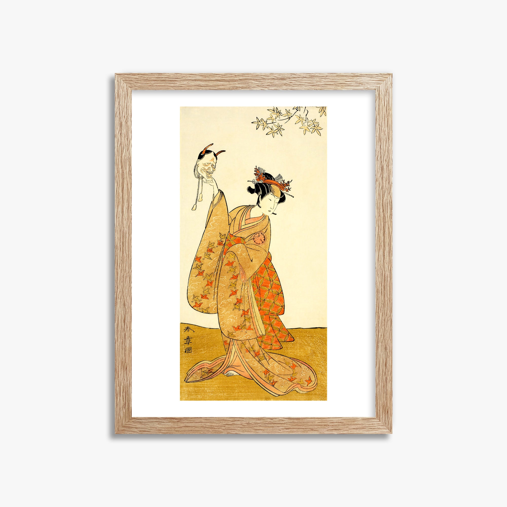 Katsukawa Shunsho: Segawa Yūjirō I as Matsukaze, Sister of Togashi no Saemon, 30x40cm Framed Art Reproduction With Raw Oak Frame