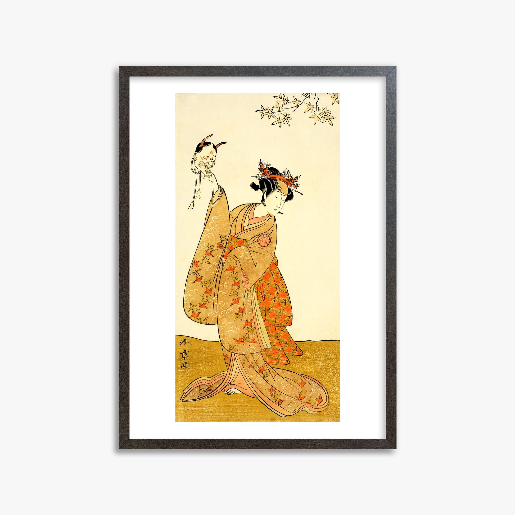 Katsukawa Shunsho: Segawa Yūjirō I as Matsukaze, Sister of Togashi no Saemon, 50x70cm Framed Art Reproduction With Espresso Frame