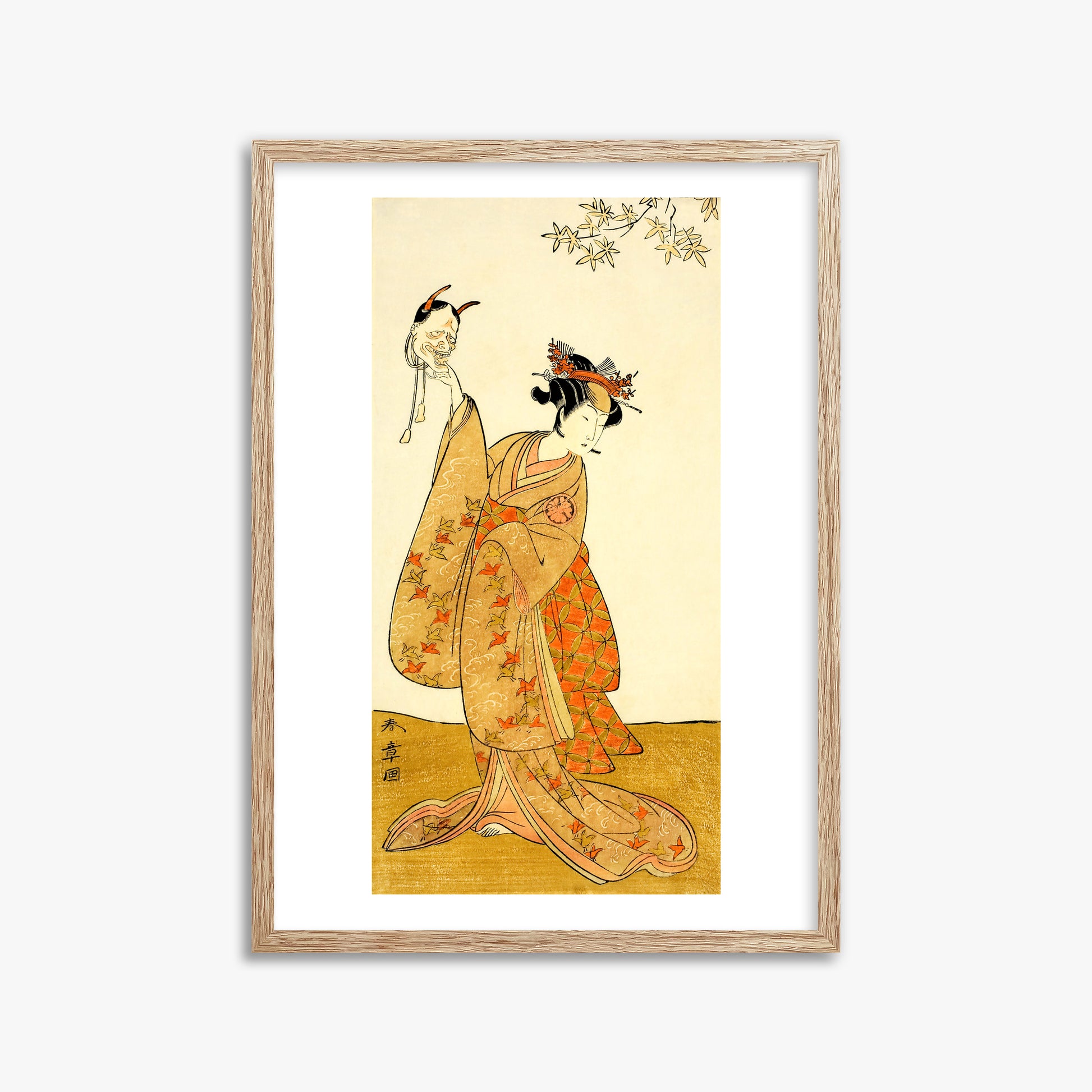 Katsukawa Shunsho: Segawa Yūjirō I as Matsukaze, Sister of Togashi no Saemon, 50x70cm Framed Art Reproduction With Raw Oak Frame