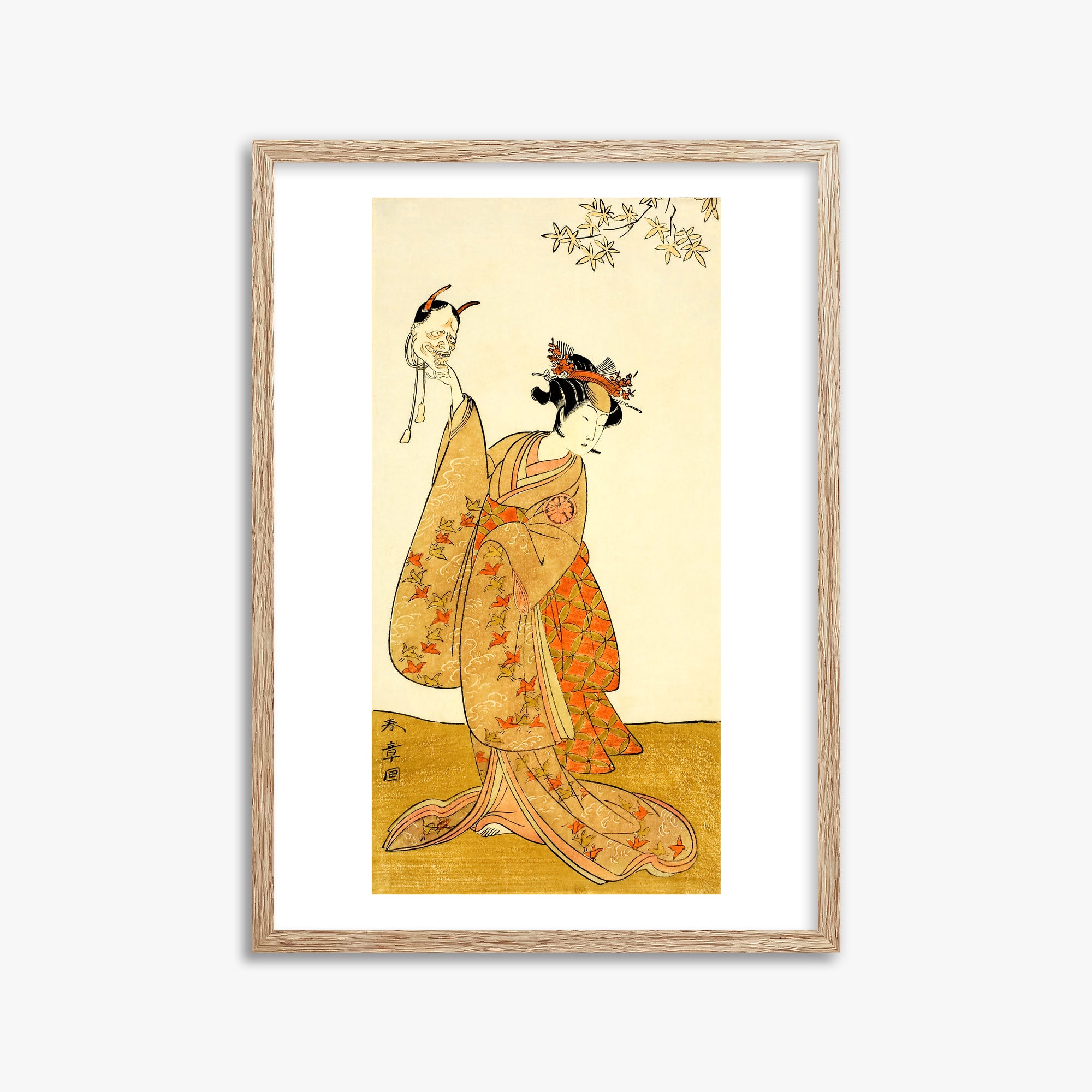 Katsukawa Shunsho: Segawa Yūjirō I as Matsukaze, Sister of Togashi no Saemon, 50x70cm Framed Art Reproduction With Raw Oak Frame
