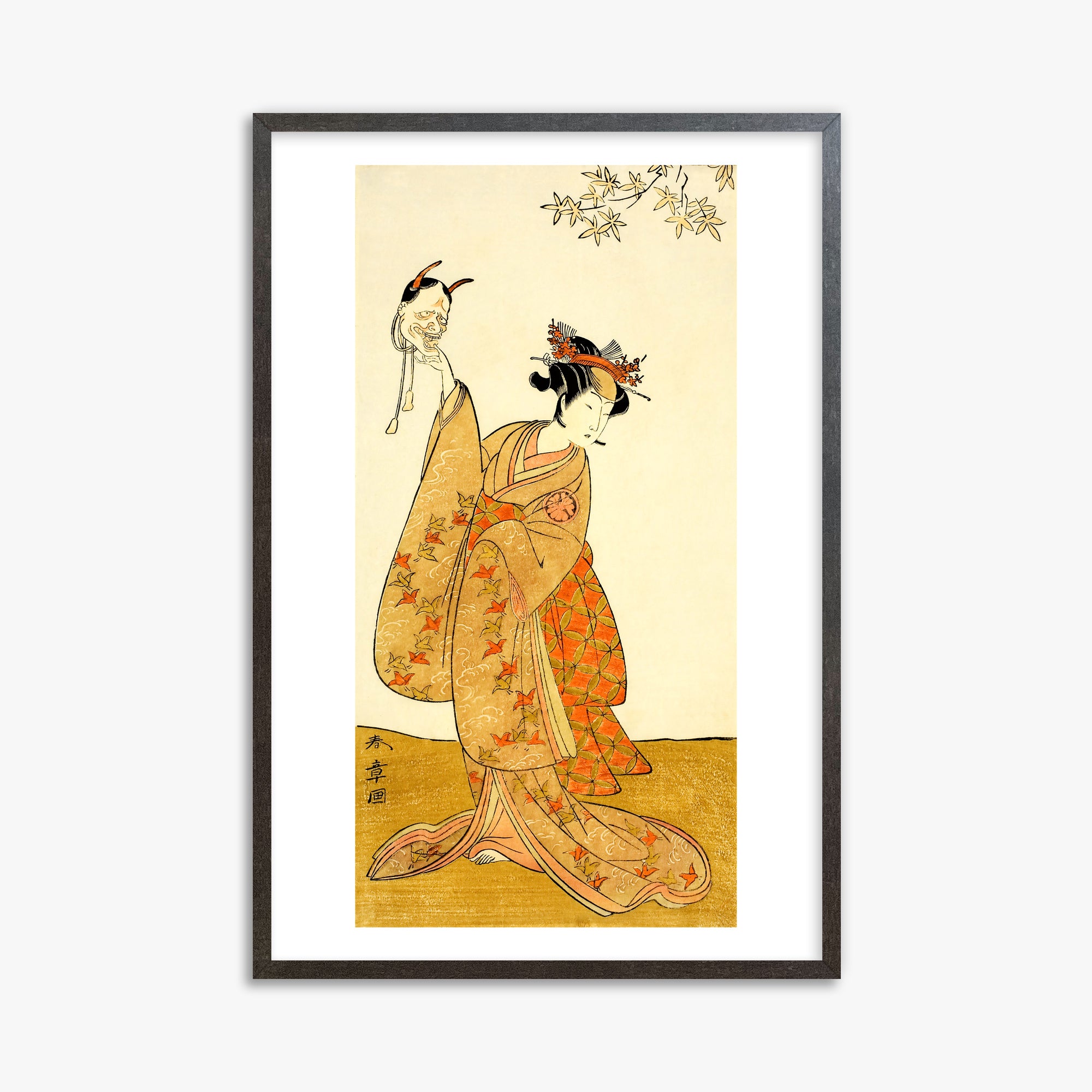 Katsukawa Shunsho: Segawa Yūjirō I as Matsukaze, Sister of Togashi no Saemon, 61x91cm Framed Art Reproduction With Espresso Frame
