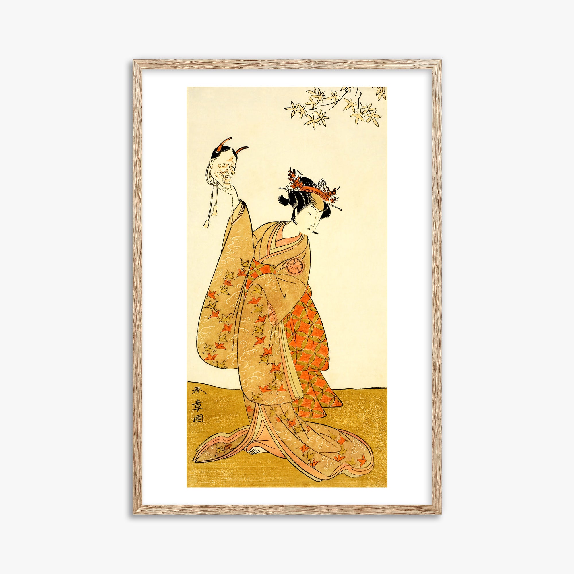 Katsukawa Shunsho: Segawa Yūjirō I as Matsukaze, Sister of Togashi no Saemon, 61x91cm Framed Art Reproduction With Raw Oak Frame