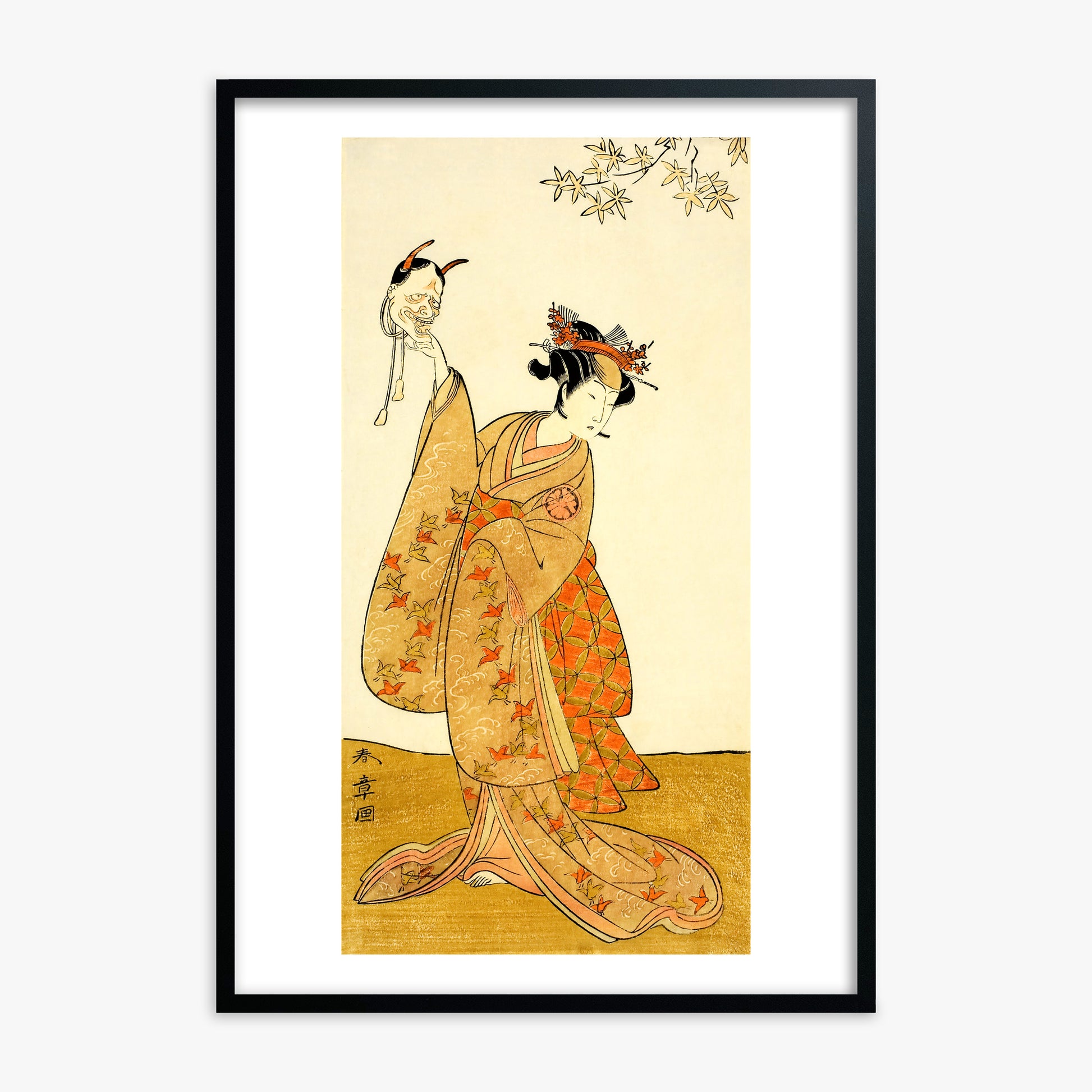 Katsukawa Shunsho: Segawa Yūjirō I as Matsukaze, Sister of Togashi no Saemon 50x70 cm Art Reproduction With Black Frame
