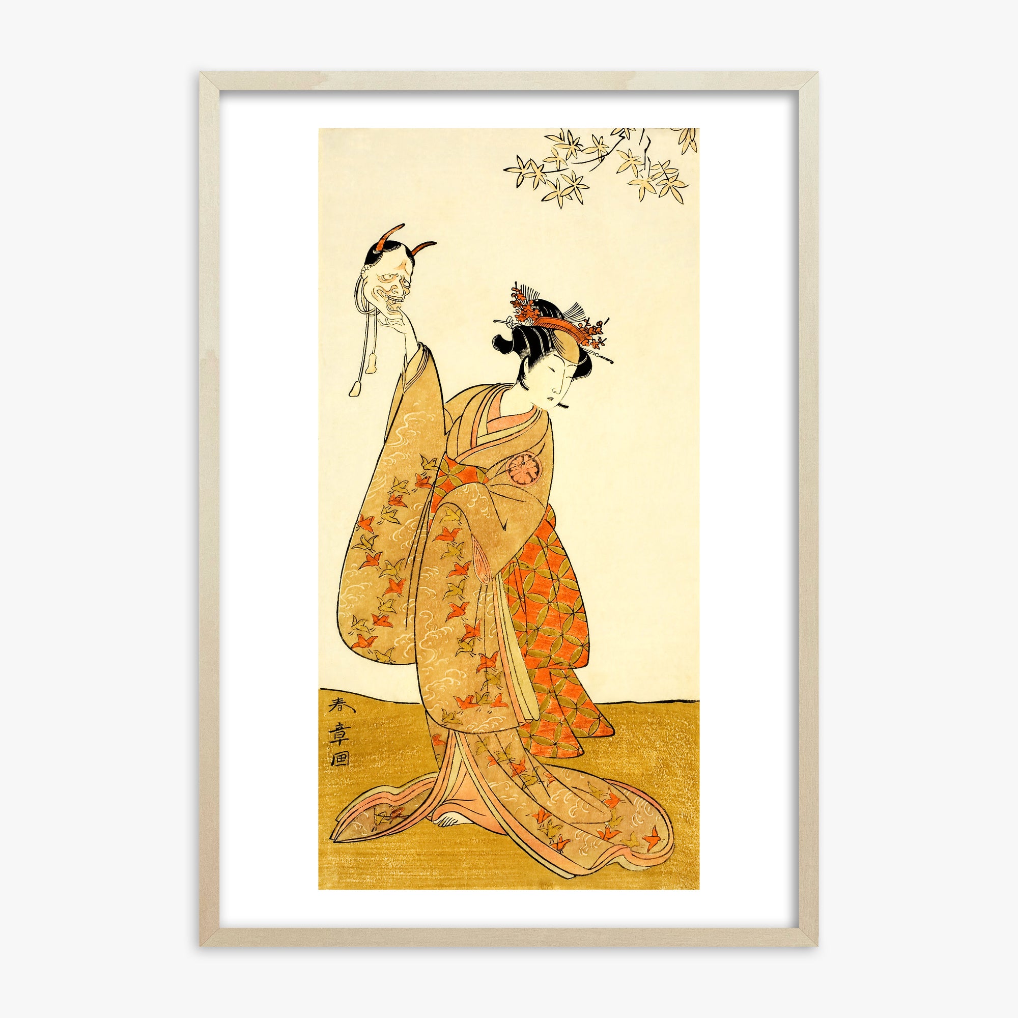 Katsukawa Shunsho: Segawa Yūjirō I as Matsukaze, Sister of Togashi no Saemon, 70x100cm Framed Art Reproduction With Lime Wood Frame