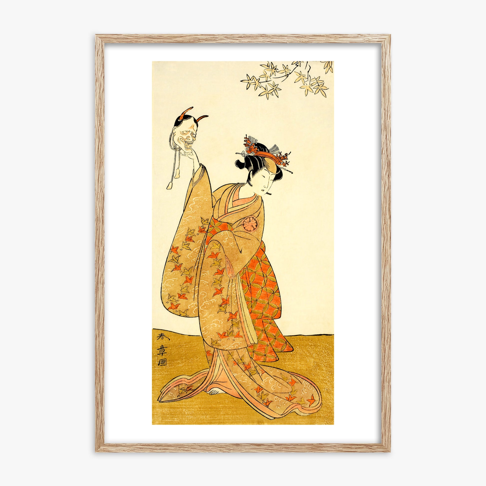 Katsukawa Shunsho: Segawa Yūjirō I as Matsukaze, Sister of Togashi no Saemon, 70x100cm Framed Art Reproduction With Raw Oak Frame