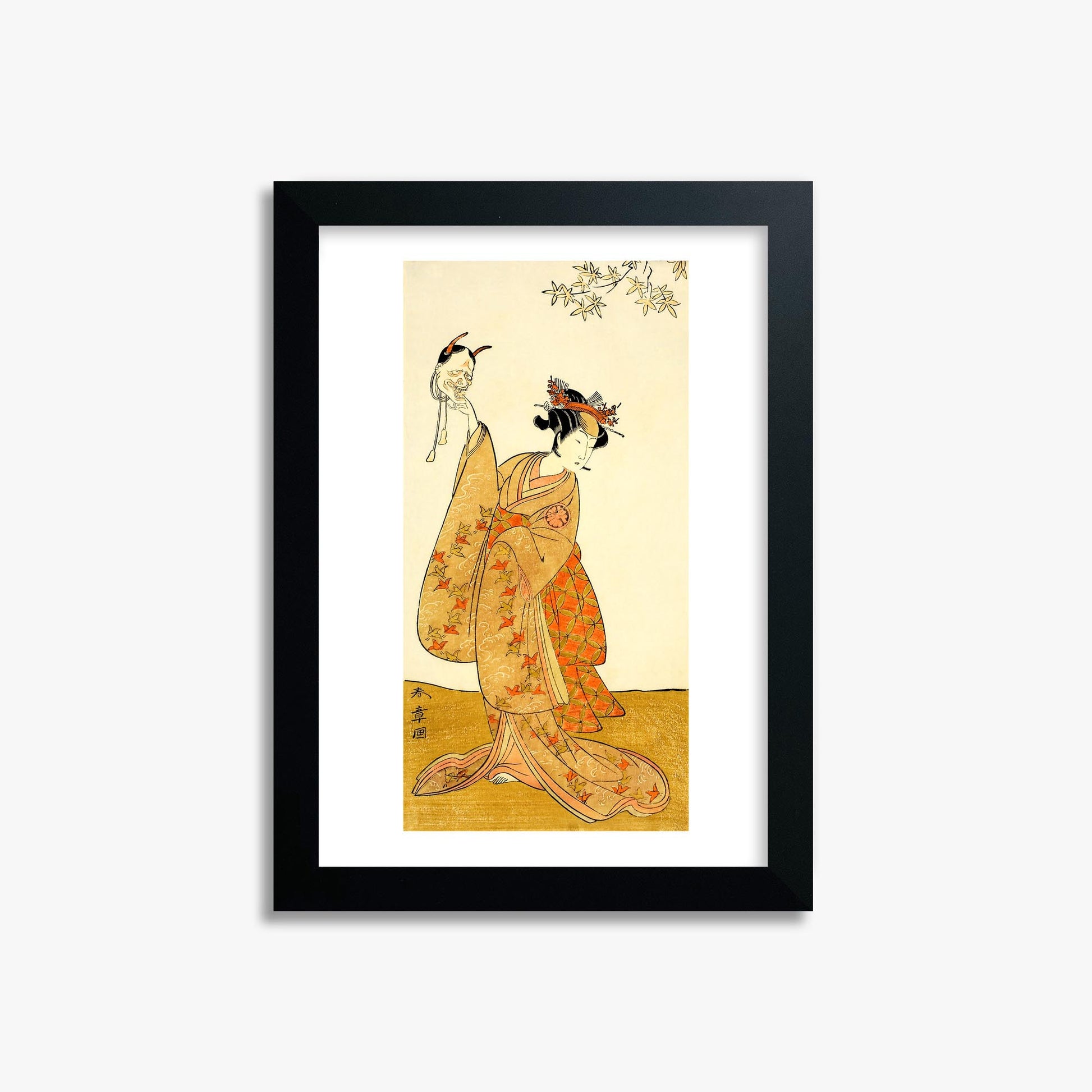 Katsukawa Shunsho: Segawa Yūjirō I as Matsukaze, Sister of Togashi no Saemon 21x30 cm Art Reproduction With Black Frame