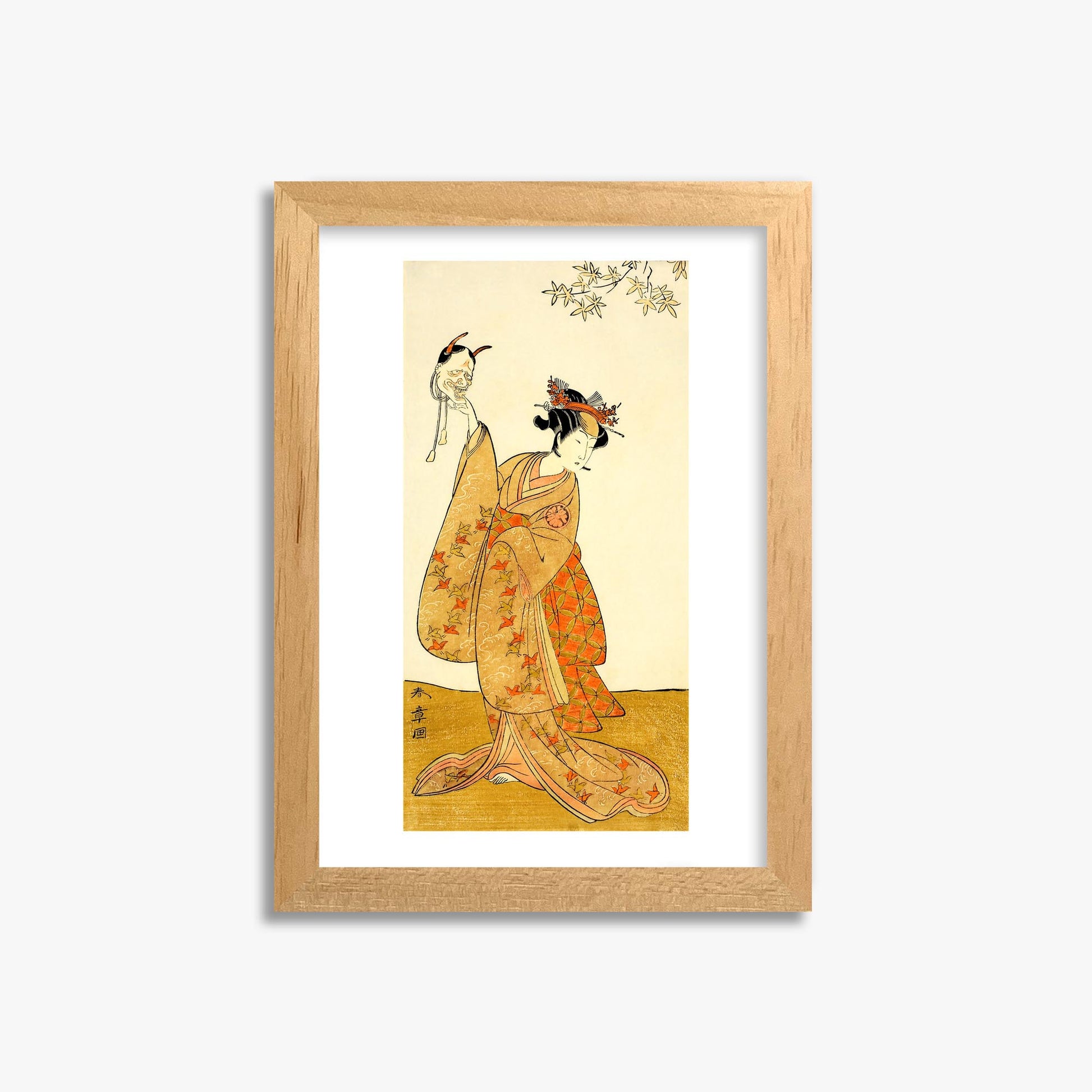 Katsukawa Shunsho: Segawa Yūjirō I as Matsukaze, Sister of Togashi no Saemon 21x30 cm Art Reproduction With Oak Frame