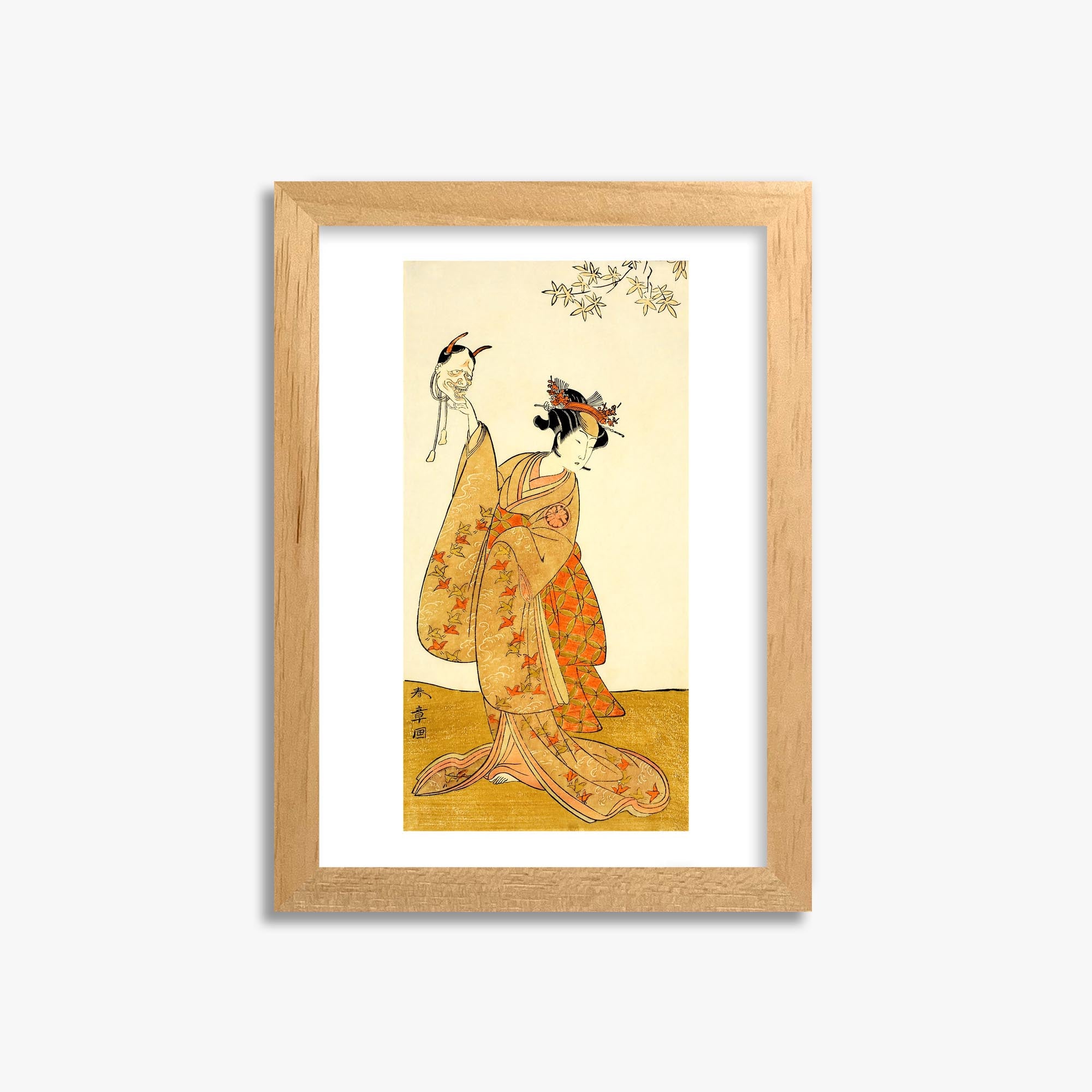 Katsukawa Shunsho: Segawa Yūjirō I as Matsukaze, Sister of Togashi no Saemon 21x30 cm Art Reproduction With Oak Frame