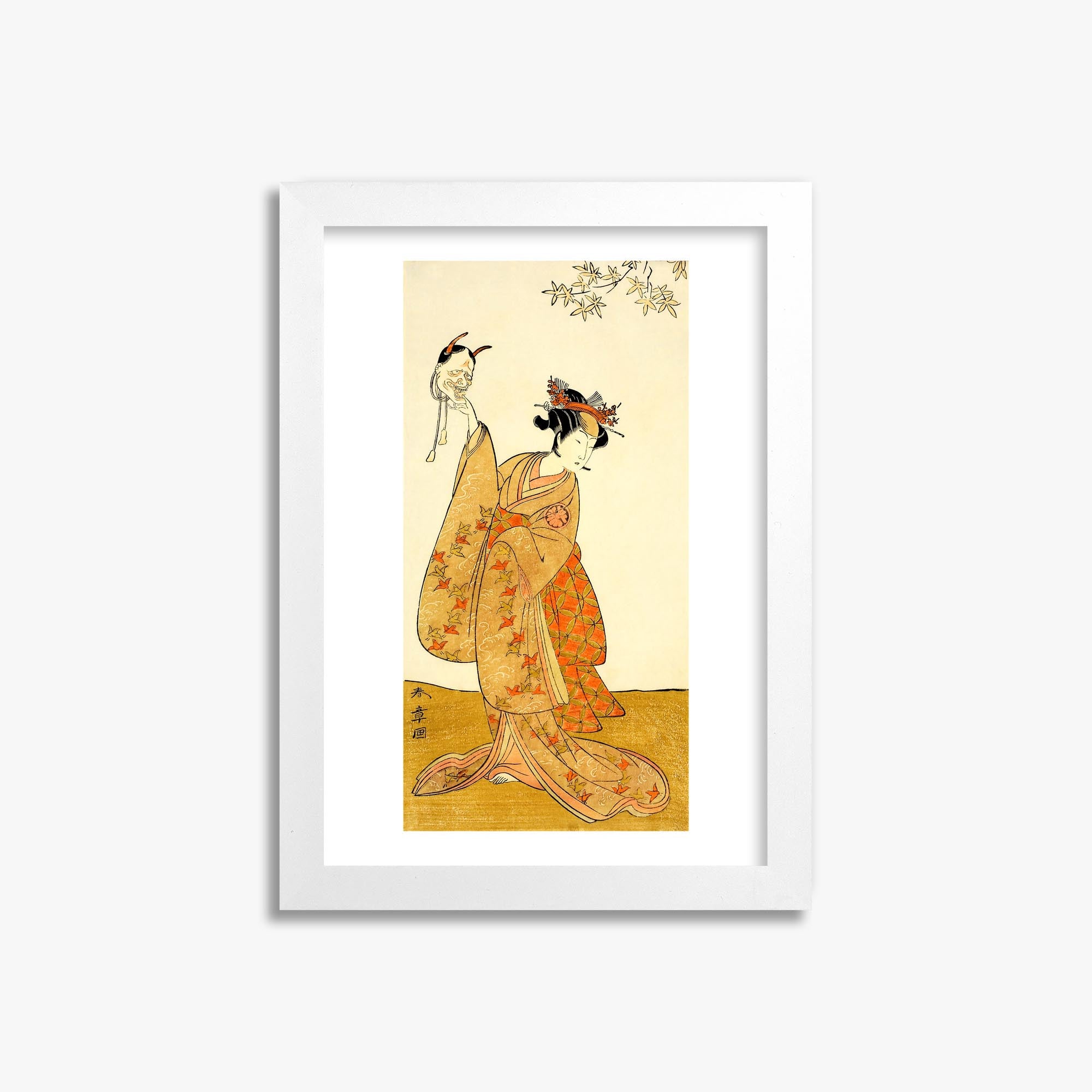 Katsukawa Shunsho: Segawa Yūjirō I as Matsukaze, Sister of Togashi no Saemon 21x30 cm Art Reproduction With White Frame