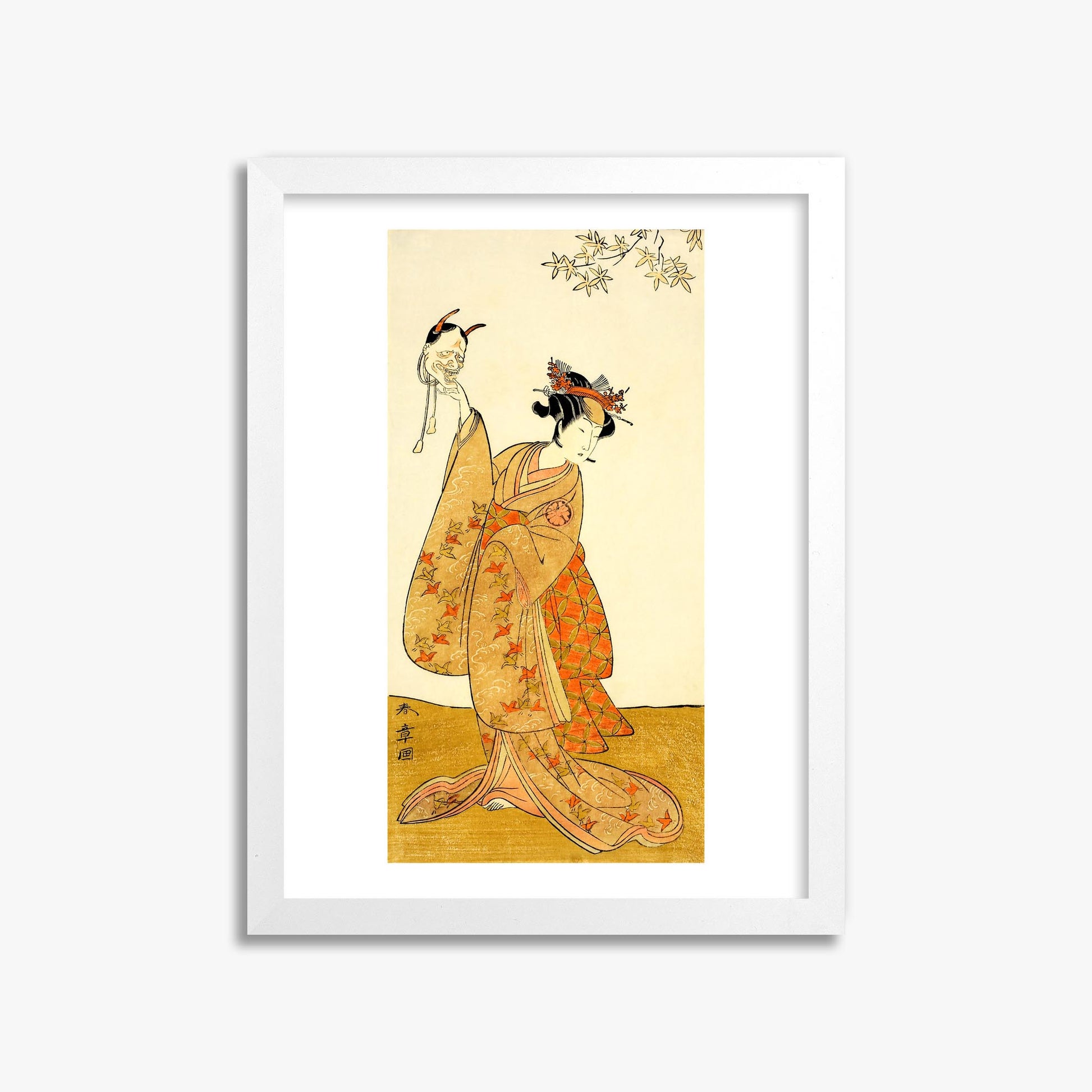 Katsukawa Shunsho: Segawa Yūjirō I as Matsukaze, Sister of Togashi no Saemon 30x40 cm Art Reproduction With White Frame
