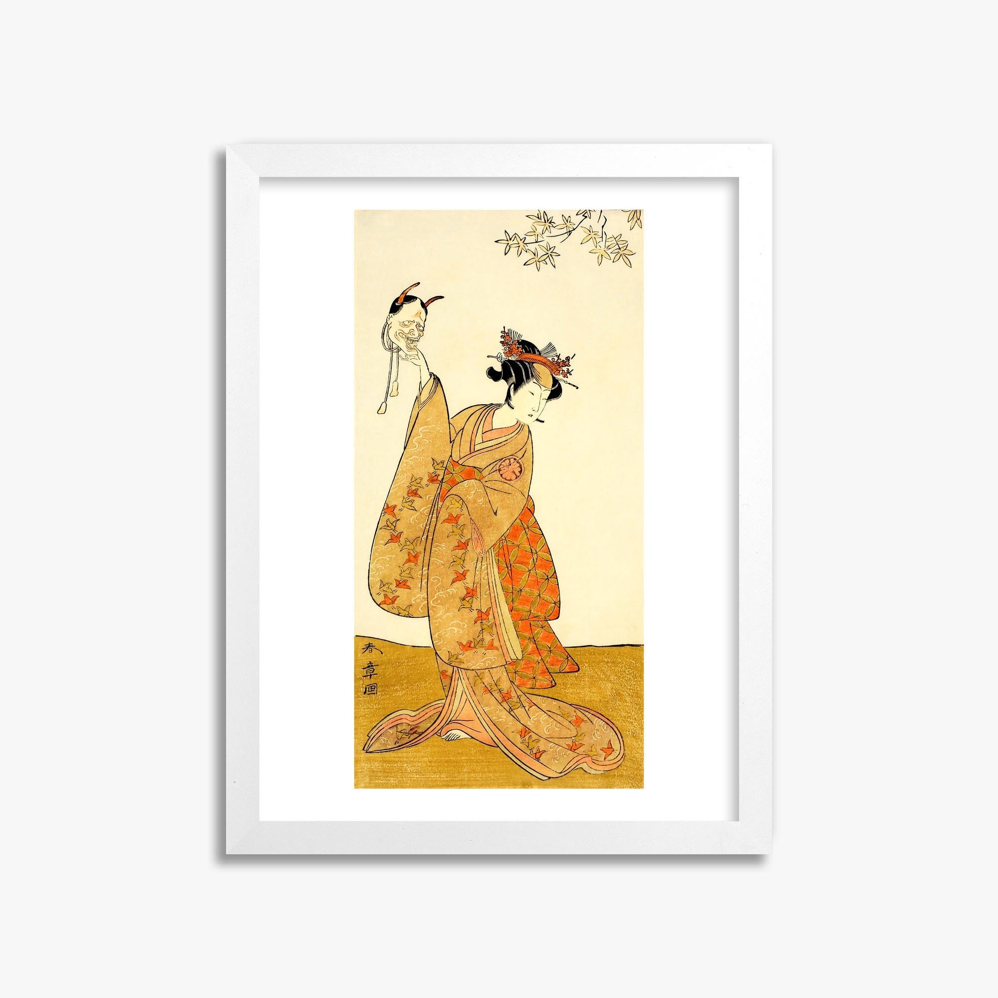 Katsukawa Shunsho: Segawa Yūjirō I as Matsukaze, Sister of Togashi no Saemon 30x40 cm Art Reproduction With White Frame