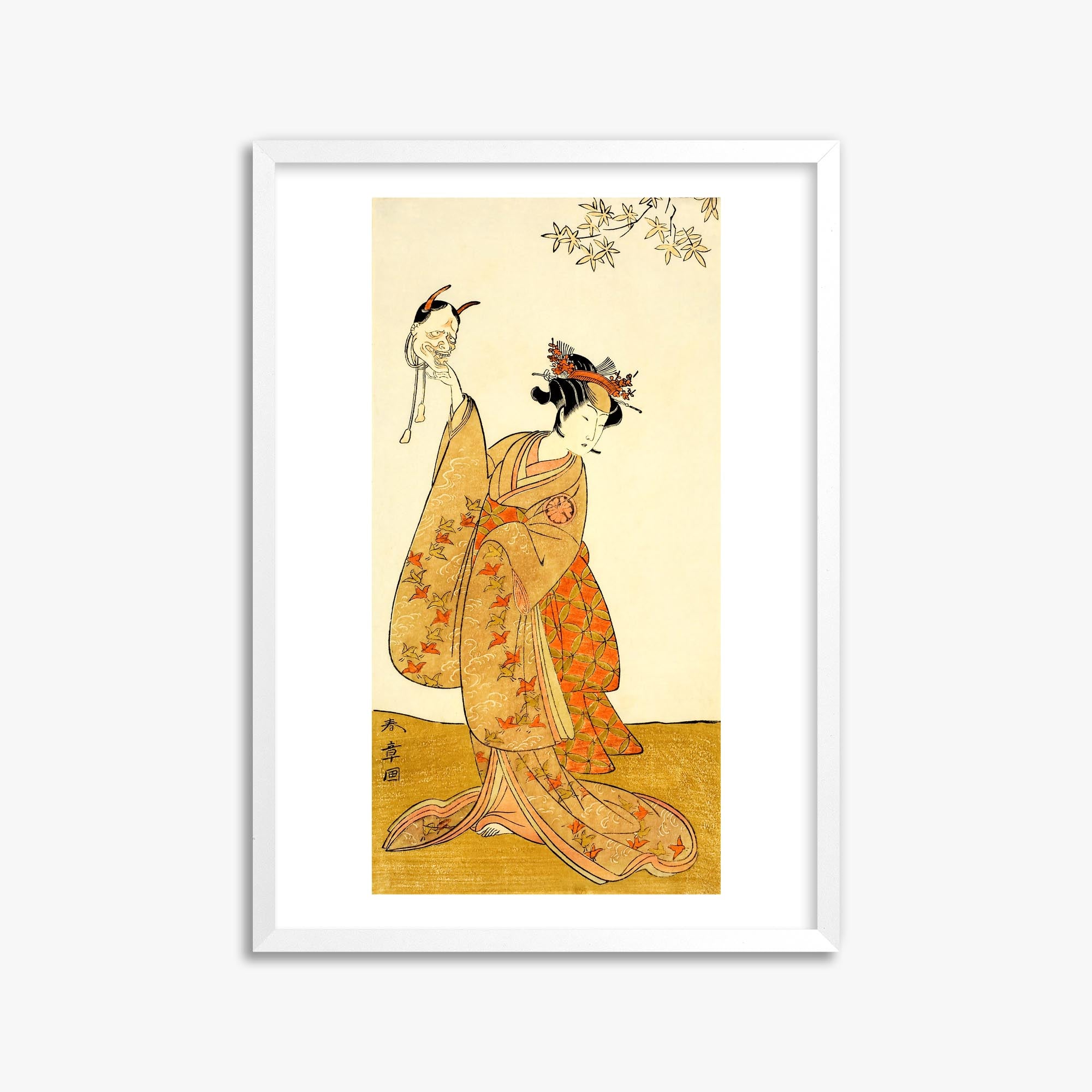 Katsukawa Shunsho: Segawa Yūjirō I as Matsukaze, Sister of Togashi no Saemon 50x70 cm Art Reproduction With White Frame